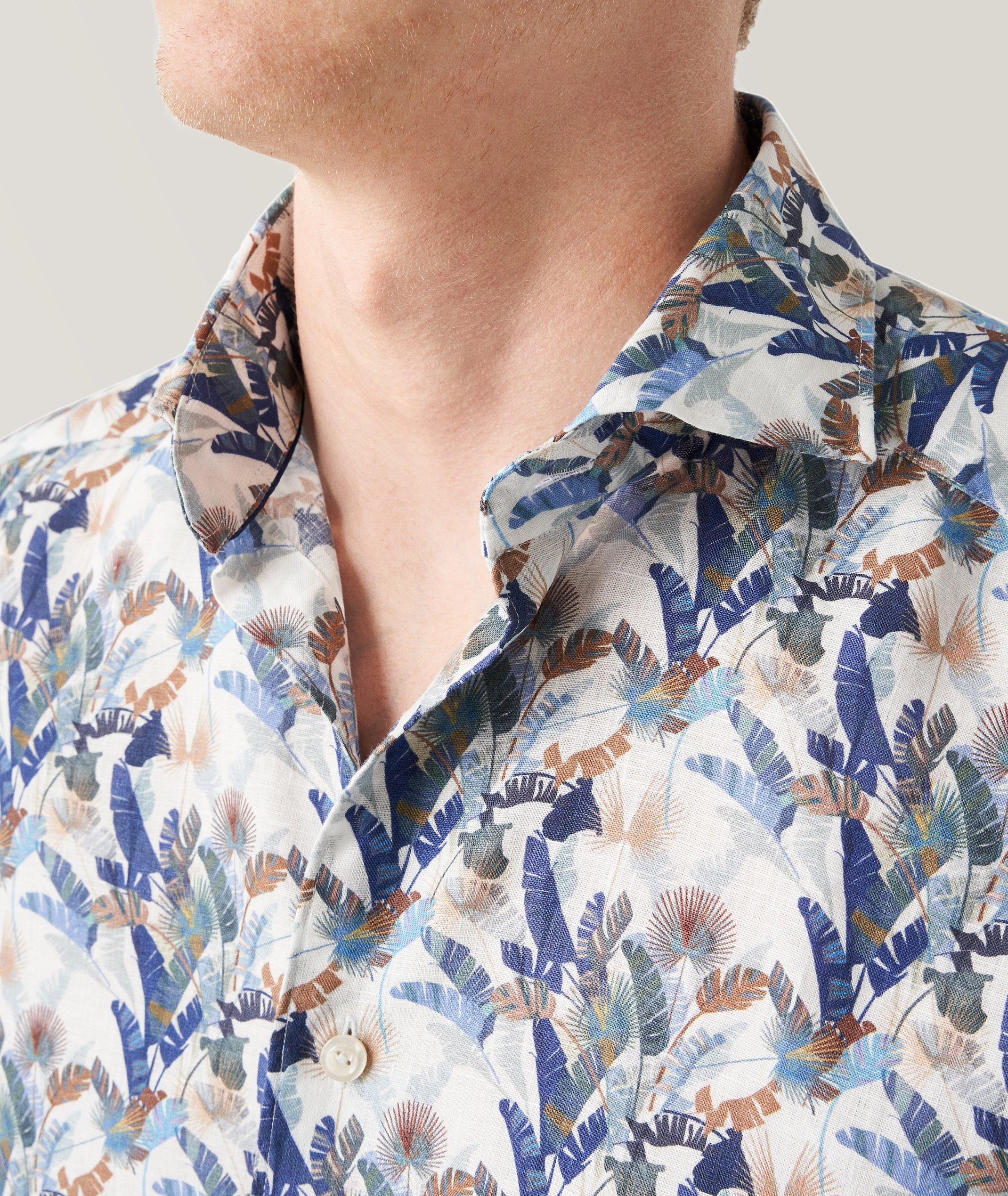 Slim-Fit Palm Print Linen Shirt image 3