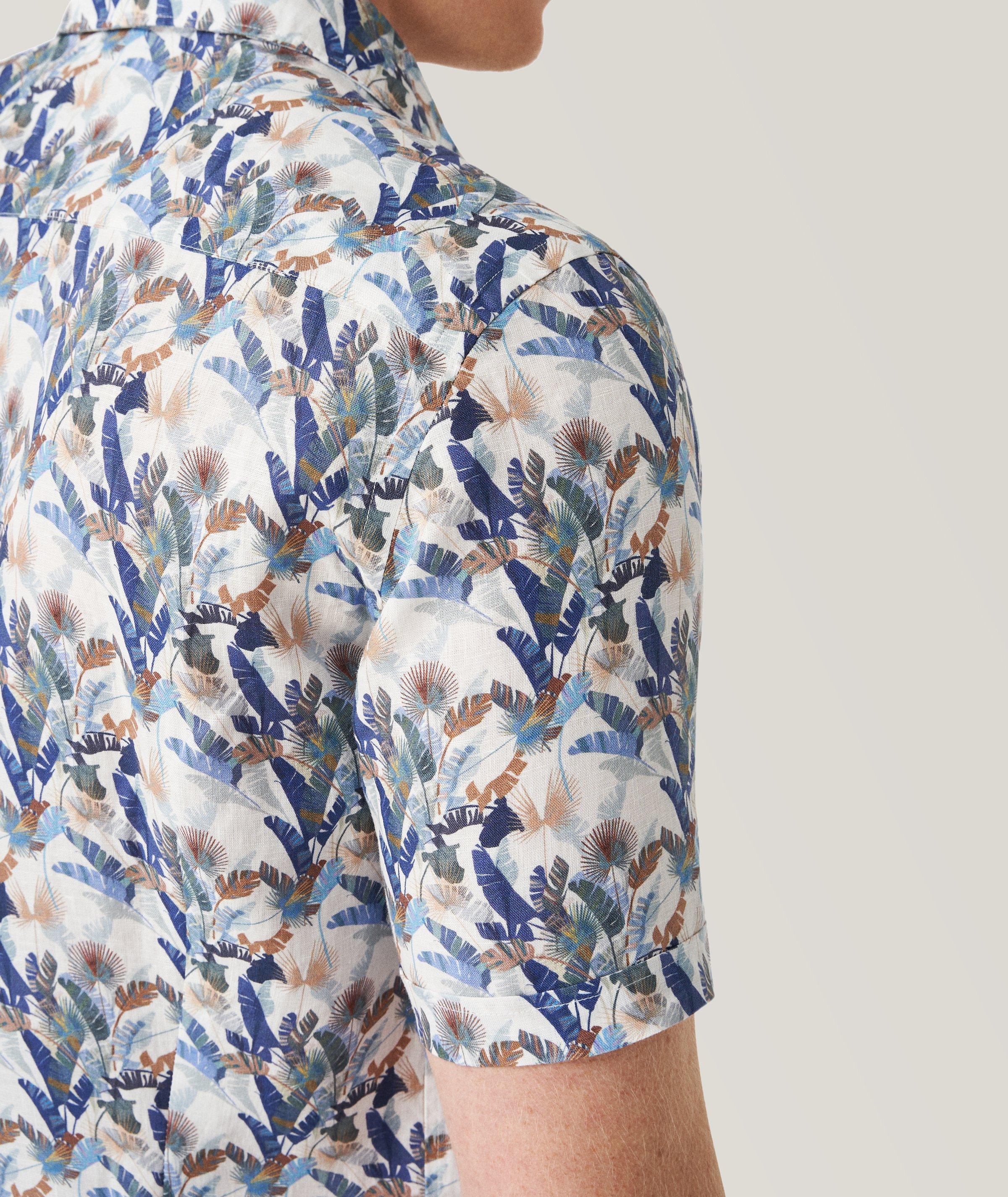 Slim-Fit Palm Print Linen Short Sleeve Shirt image 4