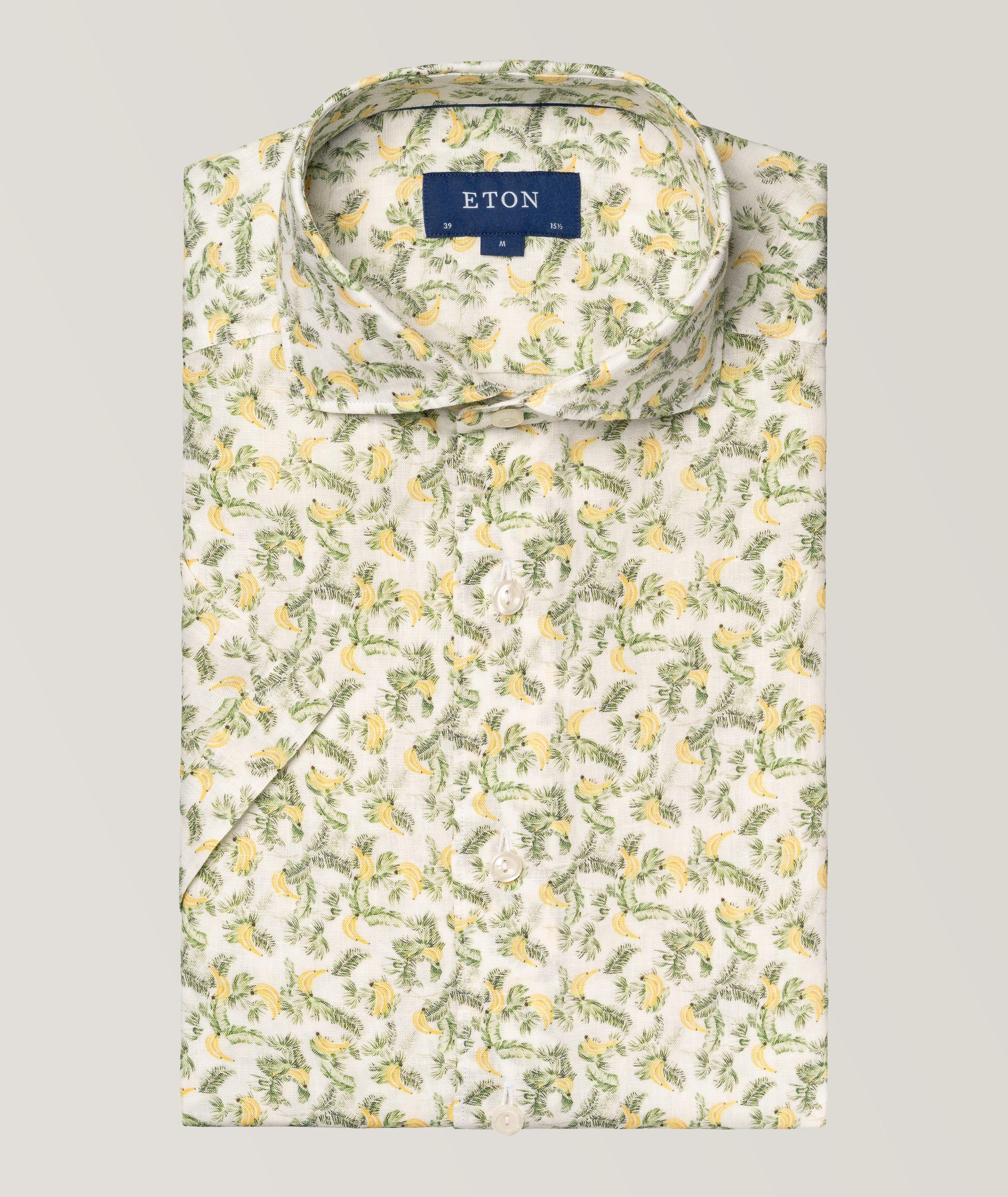 Eton Contemporary-Fit Banana Print Linen Short Sleeve Shirt