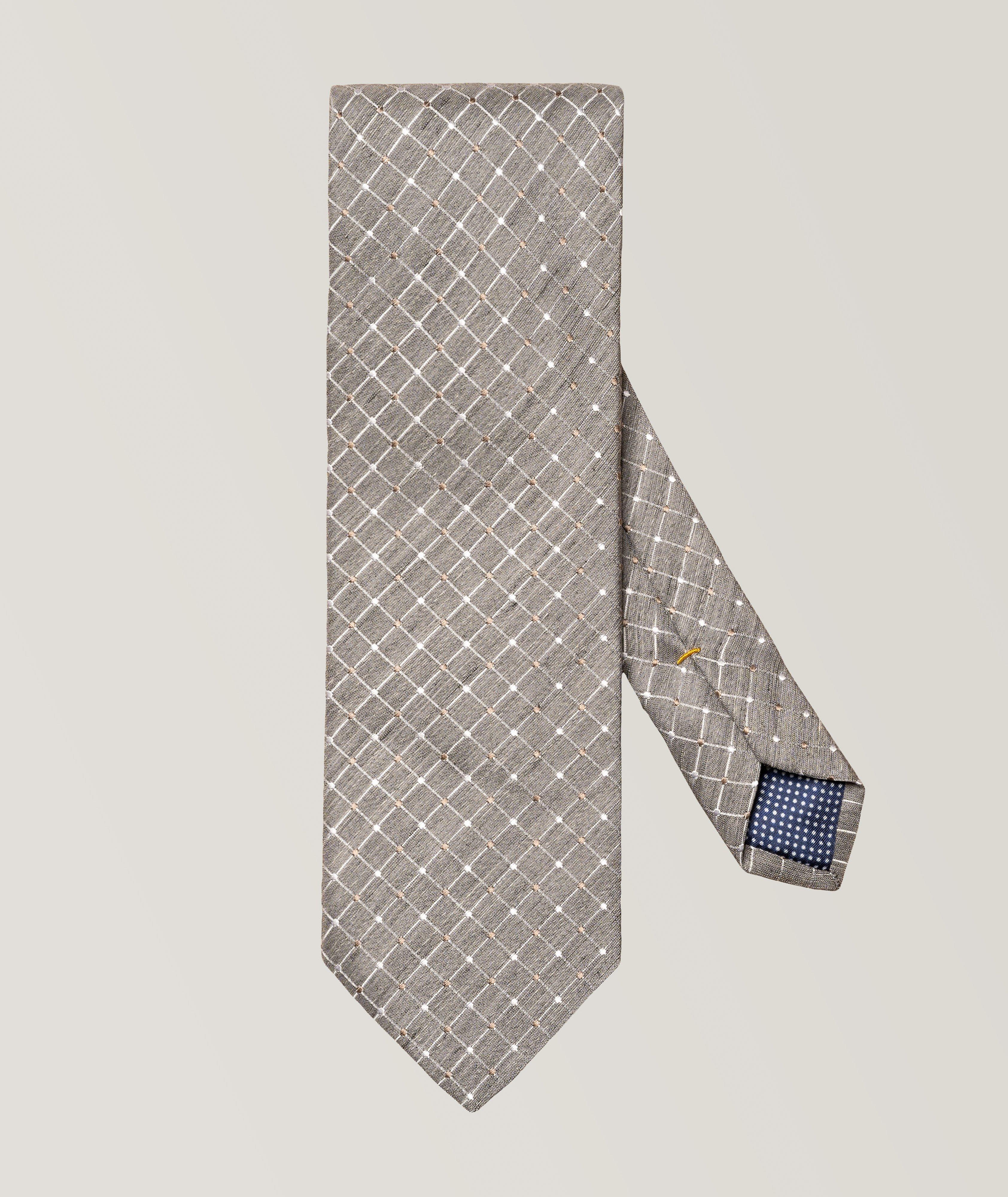 Cravate en soie et en lin à motif quadrillé image 0