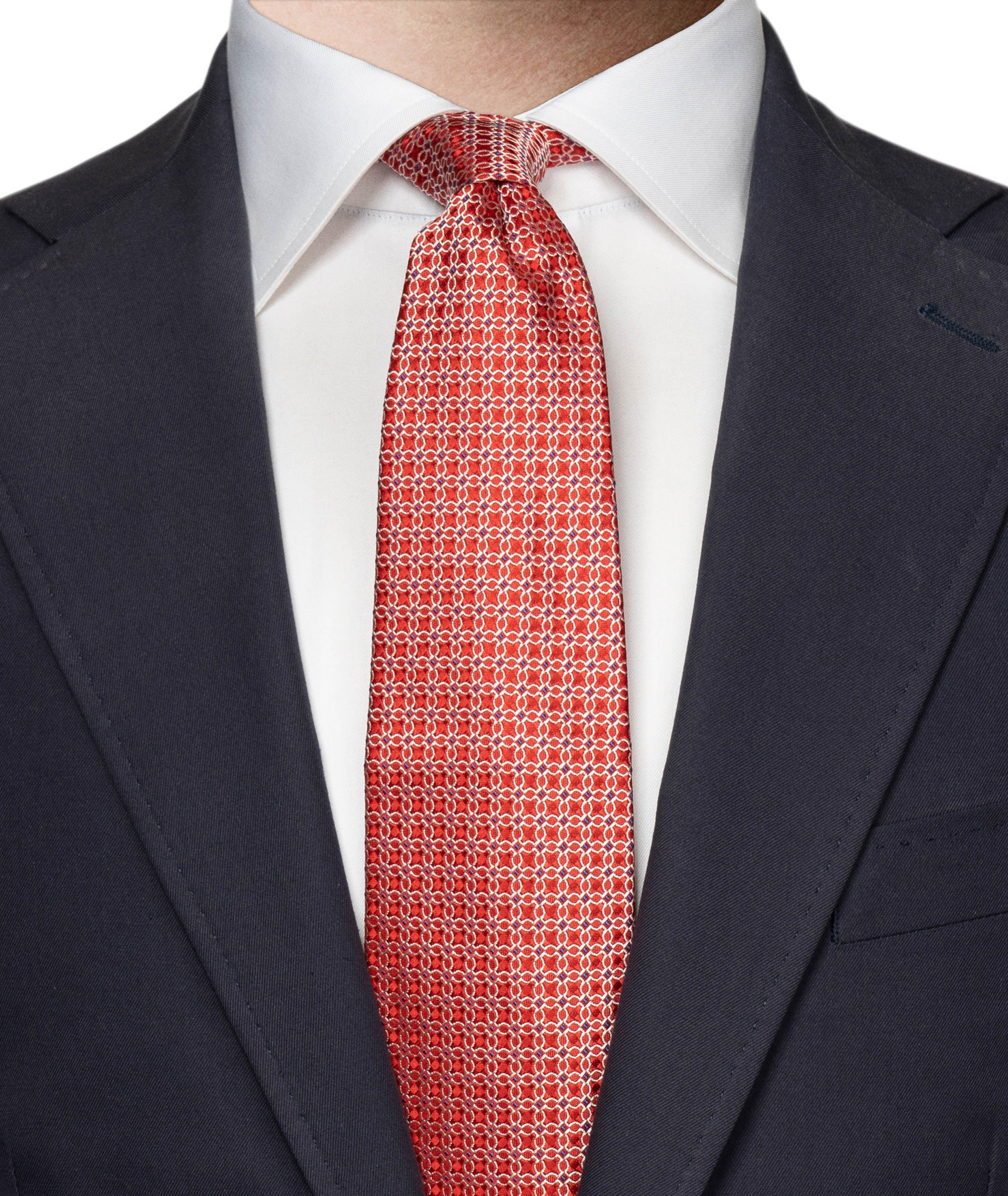 RED GEOMETRIC WOVEN SILK TIE image 1