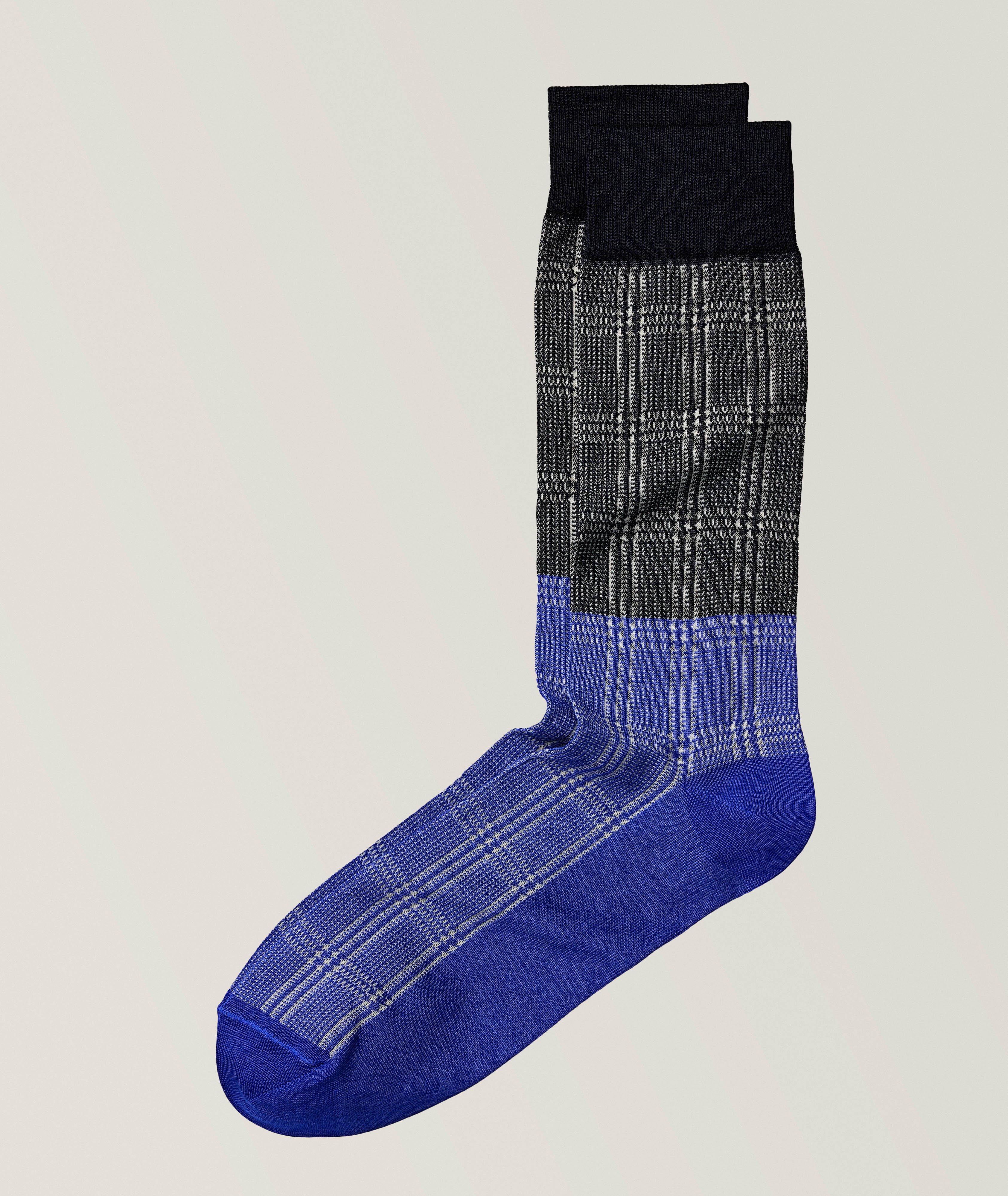Two-Tone Plaid Cotton-Polyamide Dress Socks