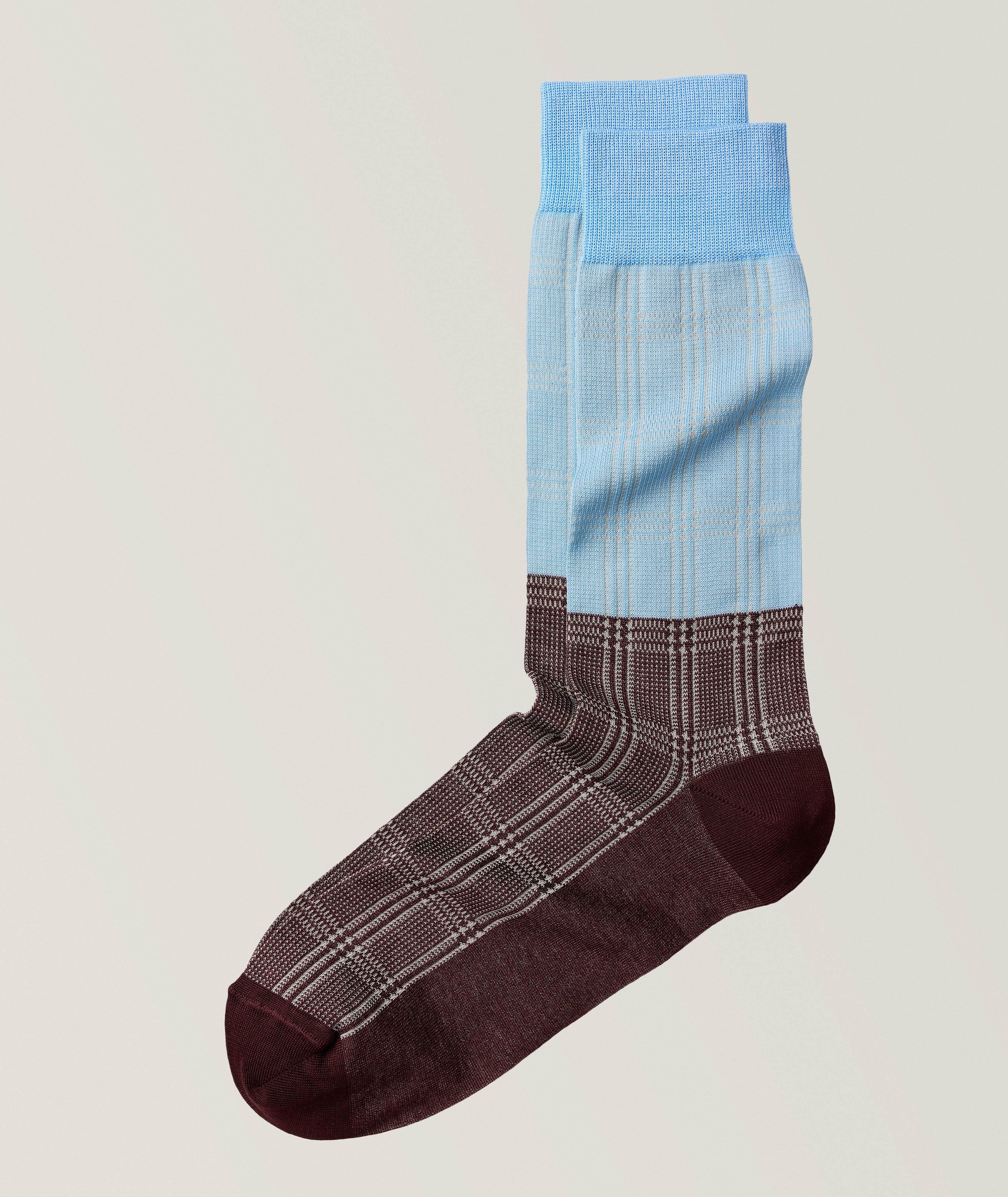 Two-Tone Plaid Cotton-Polyamide Dress Socks