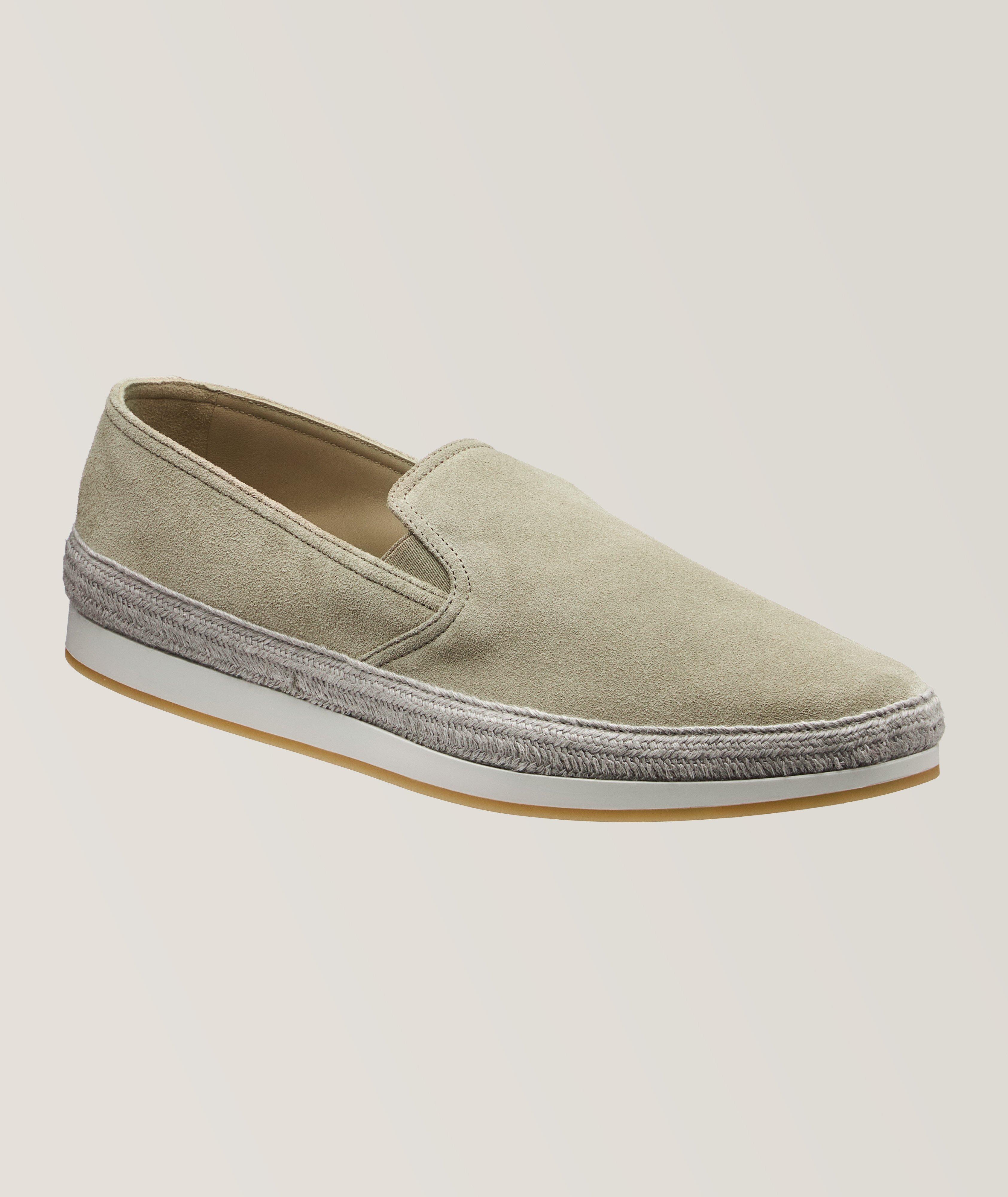 Braided Raffia Trim Suede Espadrilles