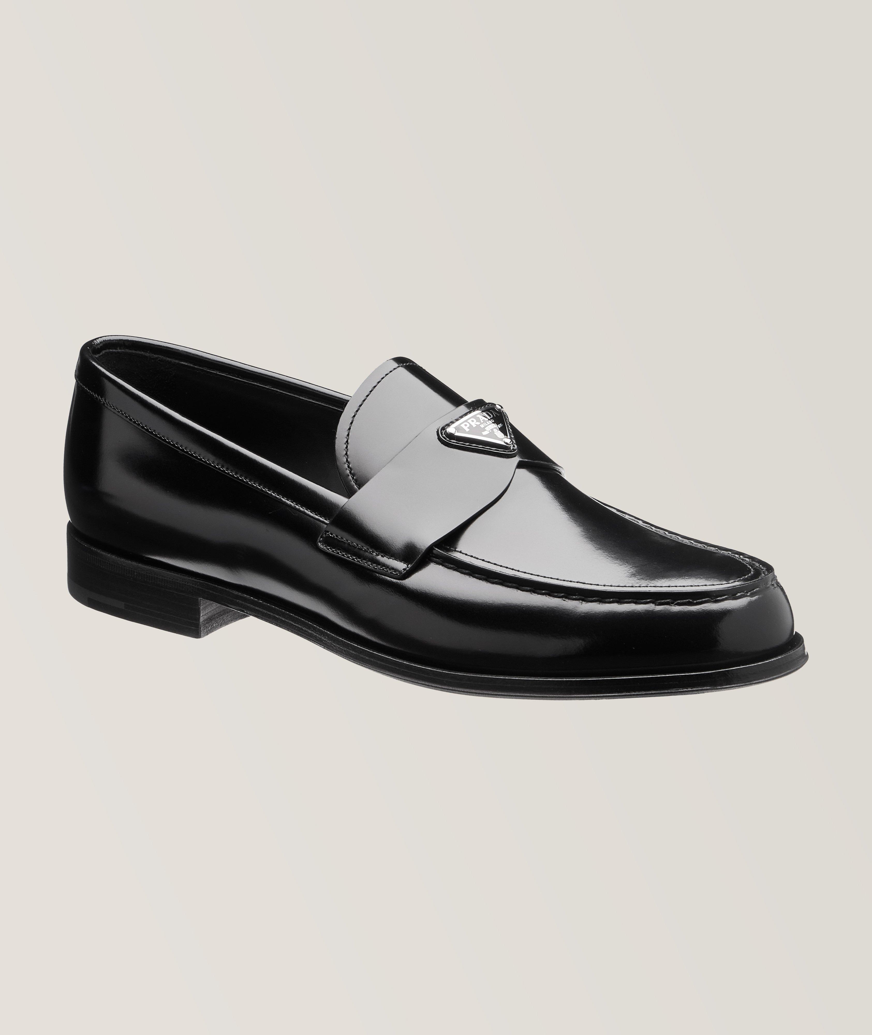 Triangle Plaque Spazzolato Leather Loafers