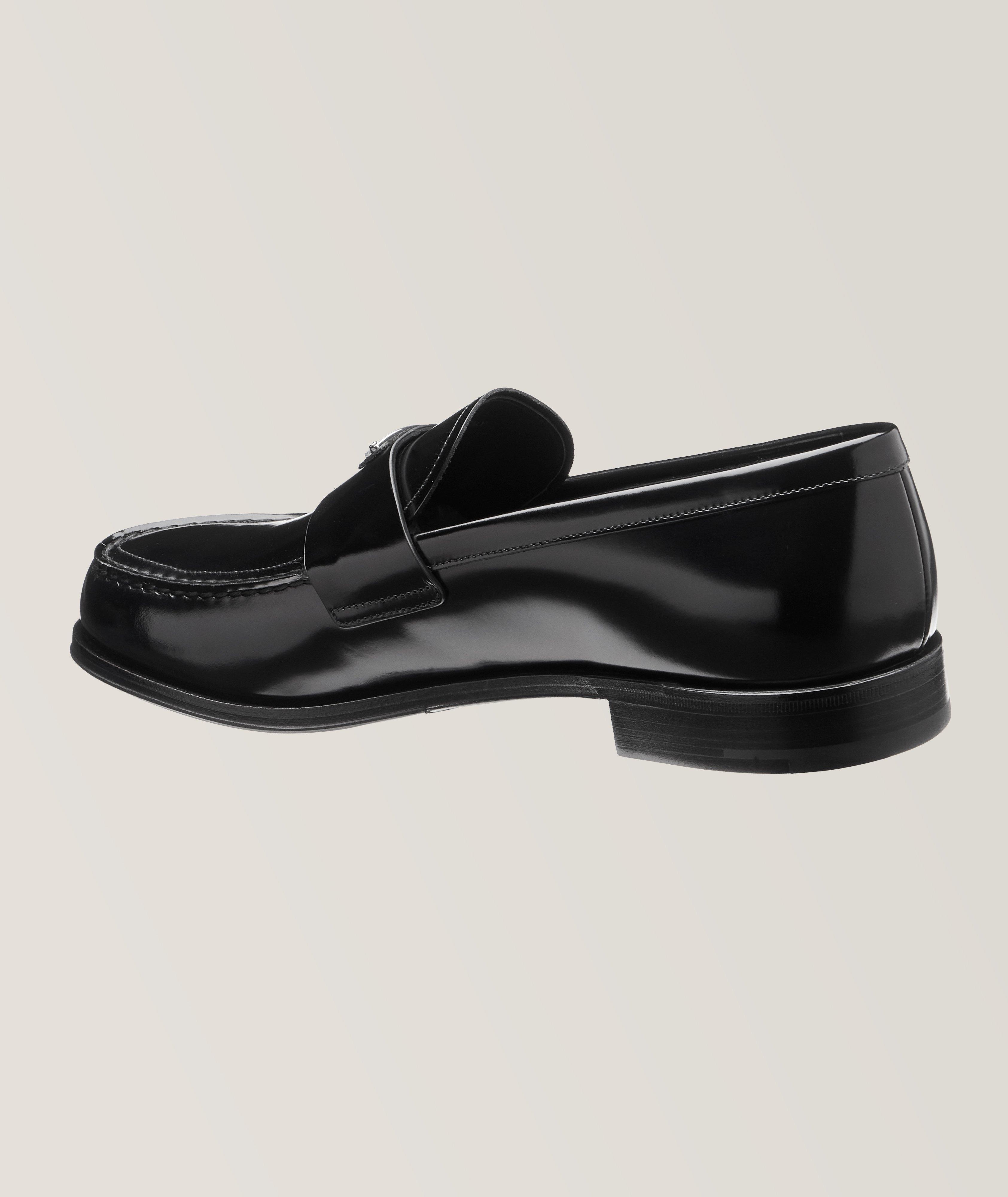 Triangle Plaque Spazzolato Leather Loafers