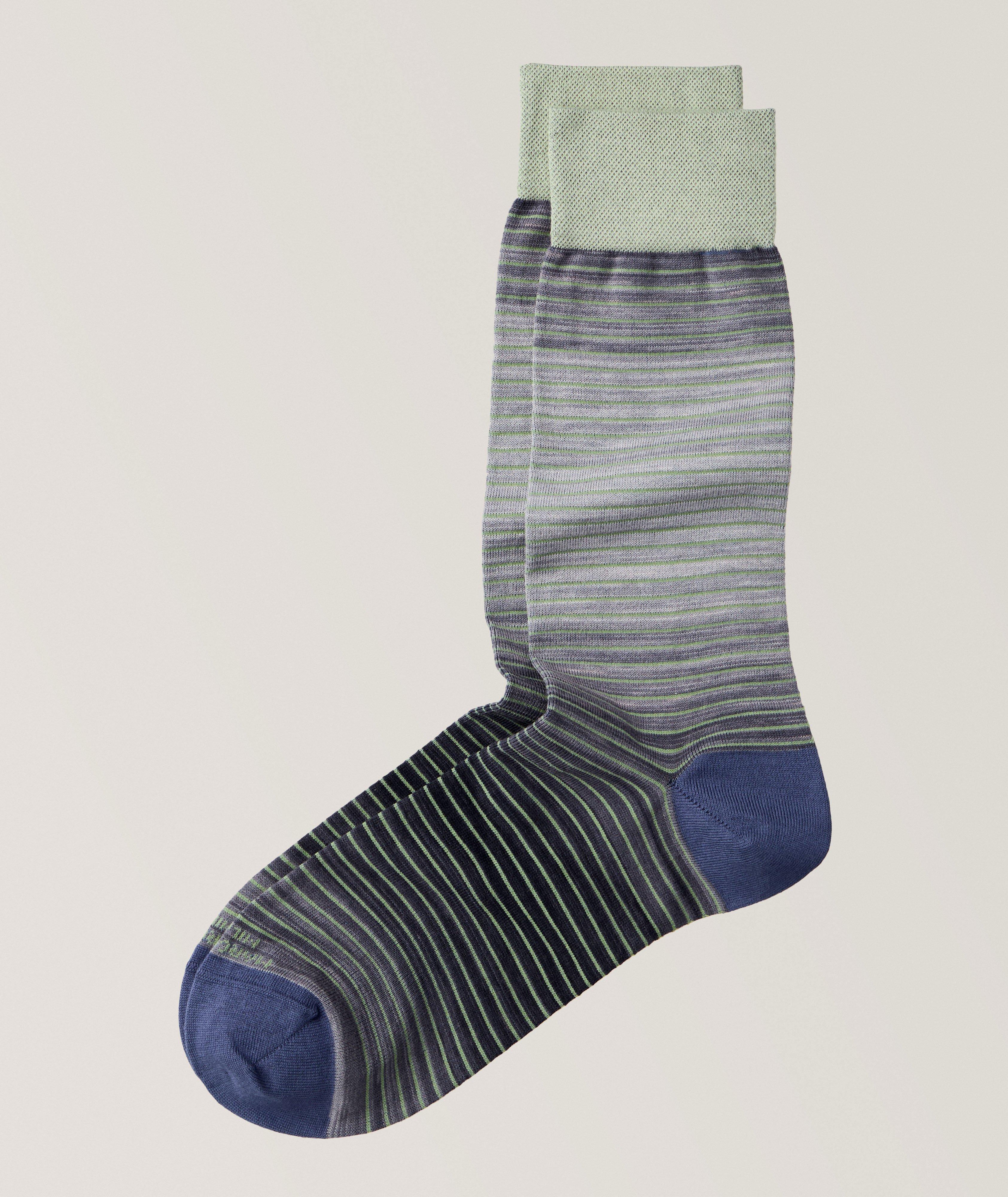 Aquarelle Collection Shaded Stripe Pima Cotton-Nylon Dress Socks  image 0