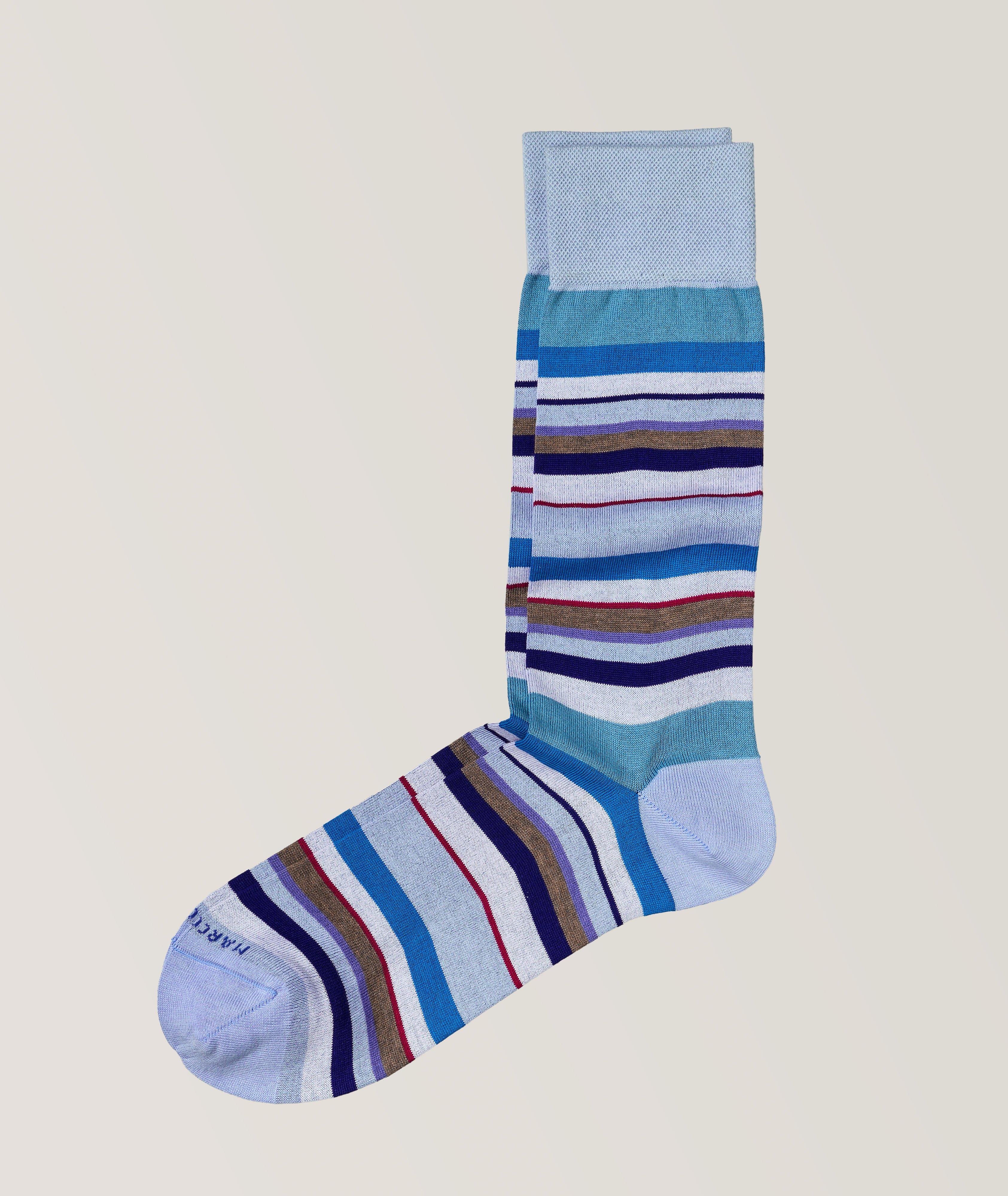 Multicoloured Stripes Cotton Blend Crew Socks