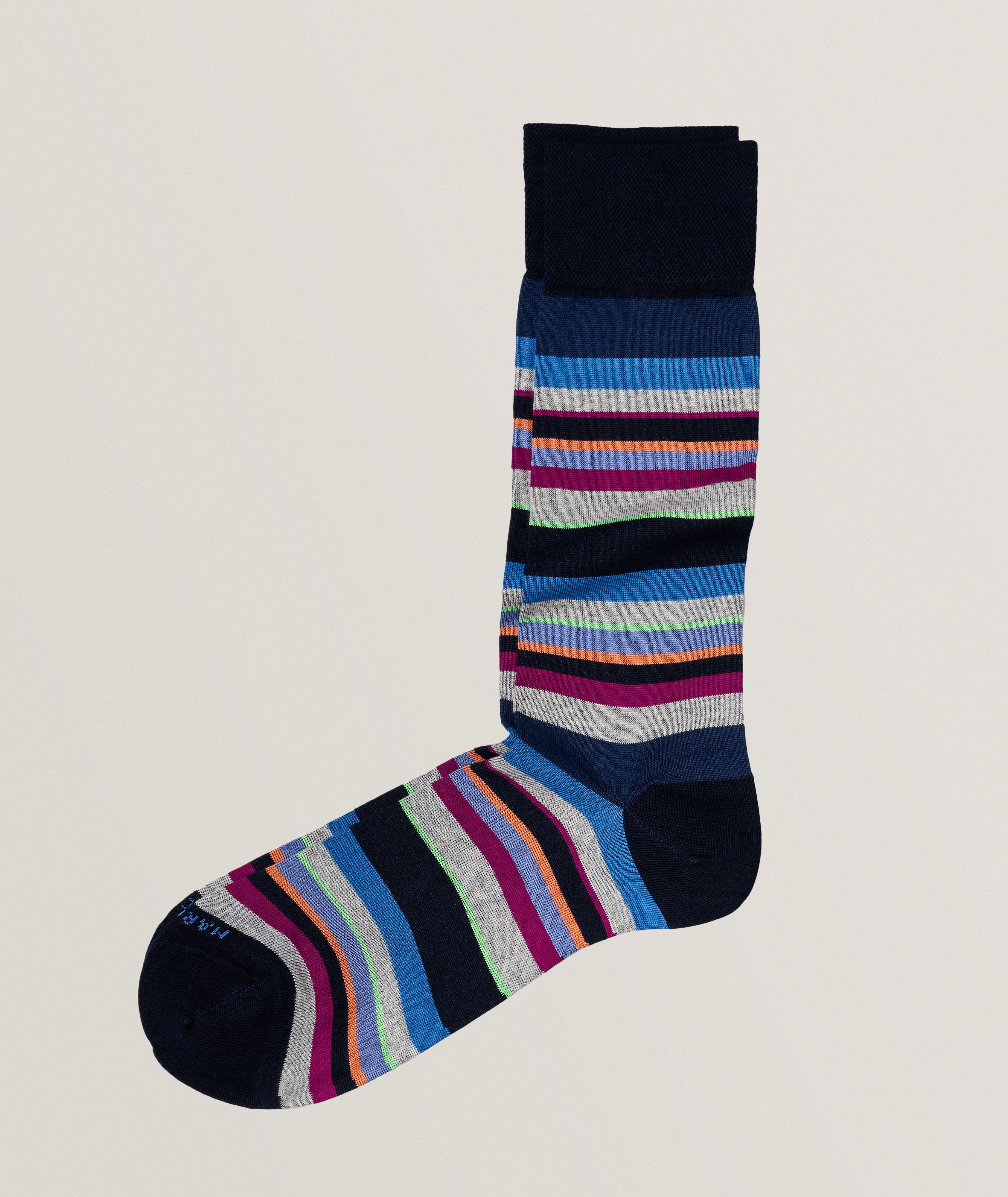Multicoloured Stripes Cotton Blend Crew Socks