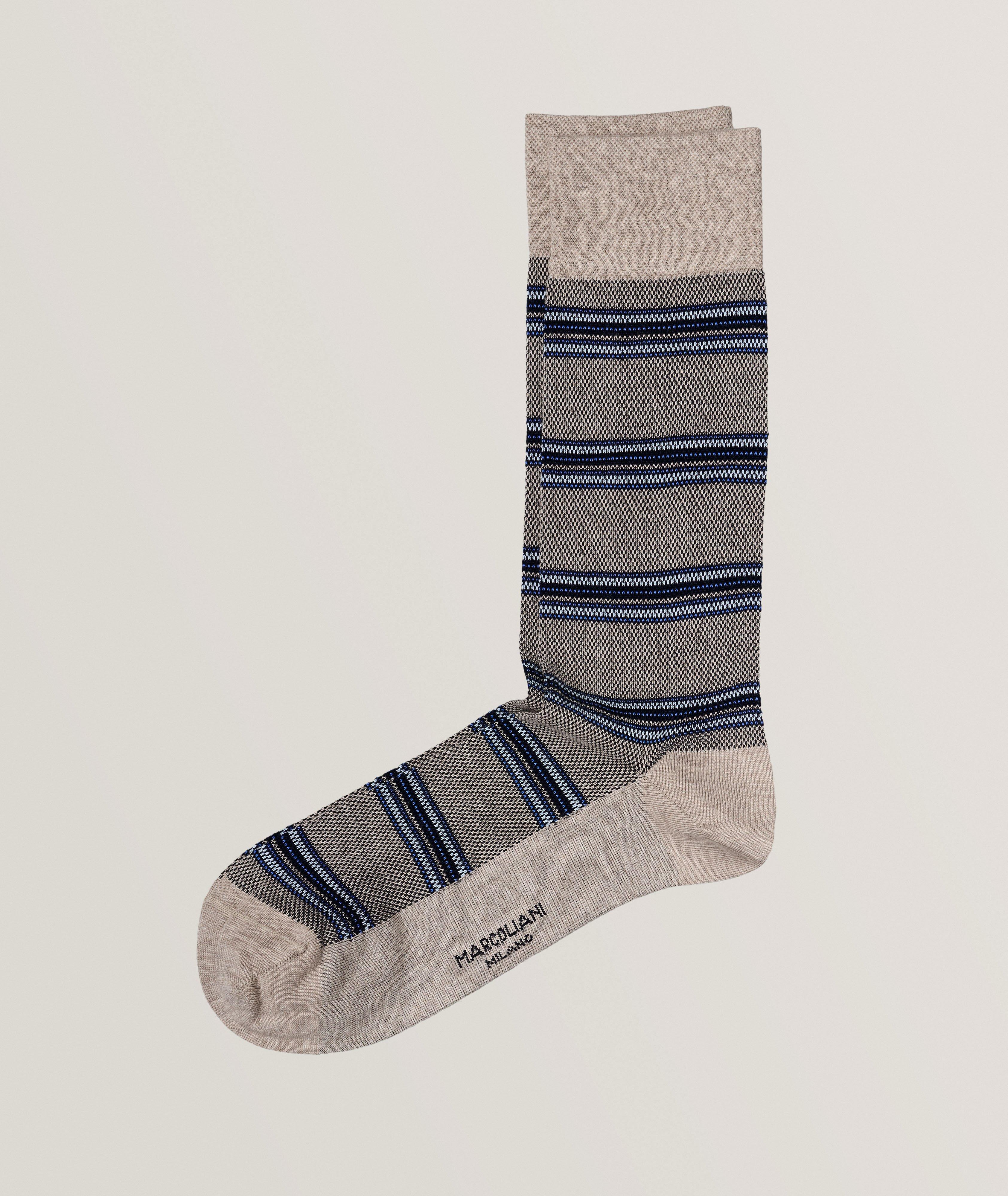 Pique Stripe Cotton Blend Crew Socks