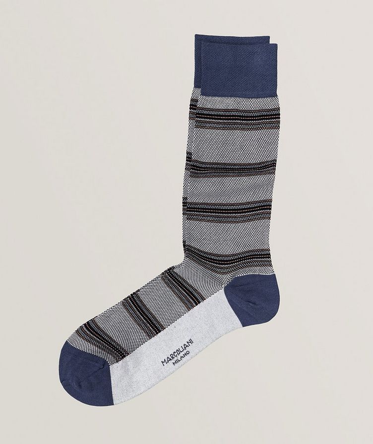 Pique Stripe Cotton Blend Crew Socks image 0