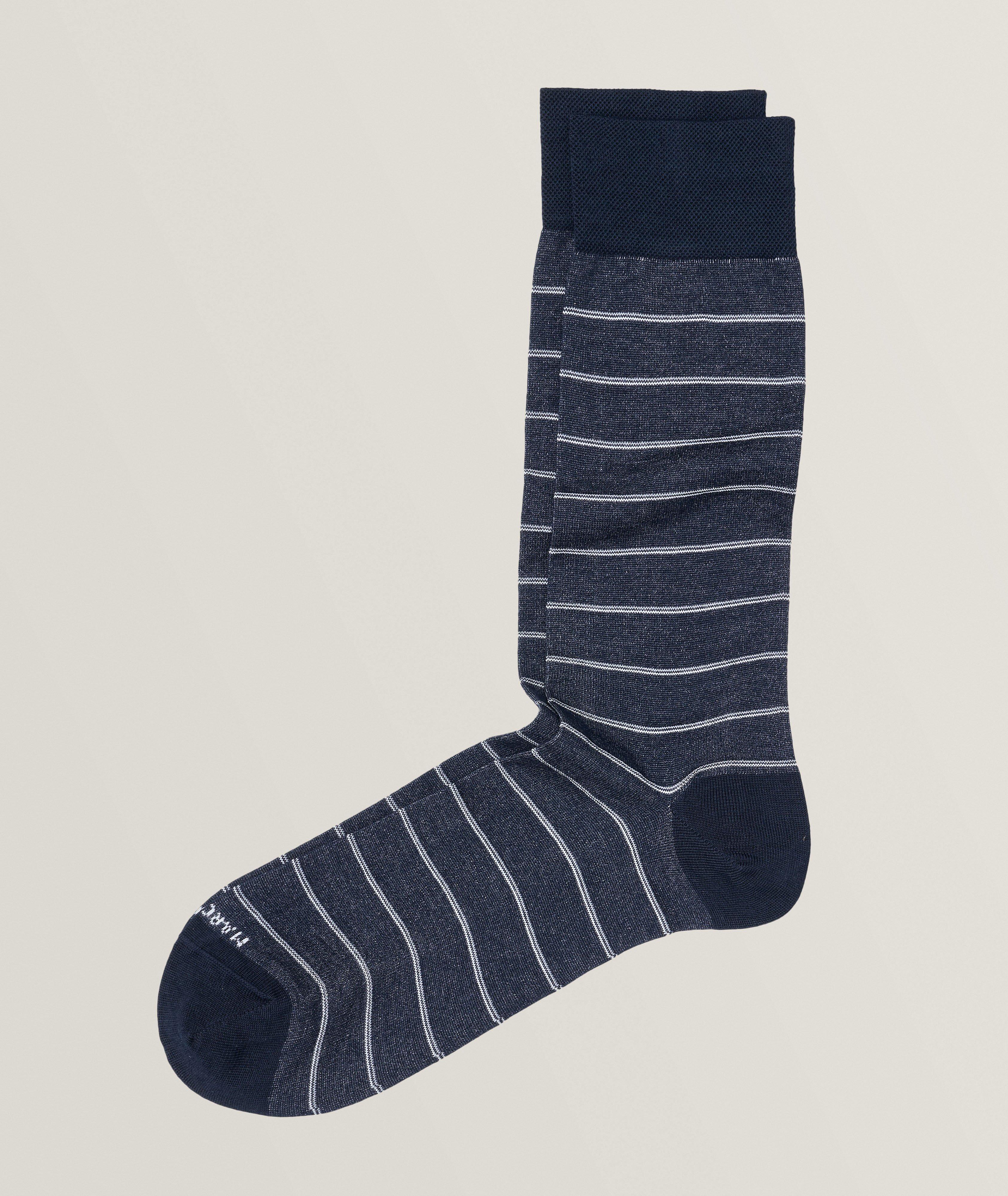 Micro Stripes Cotton Blend Crew Socks