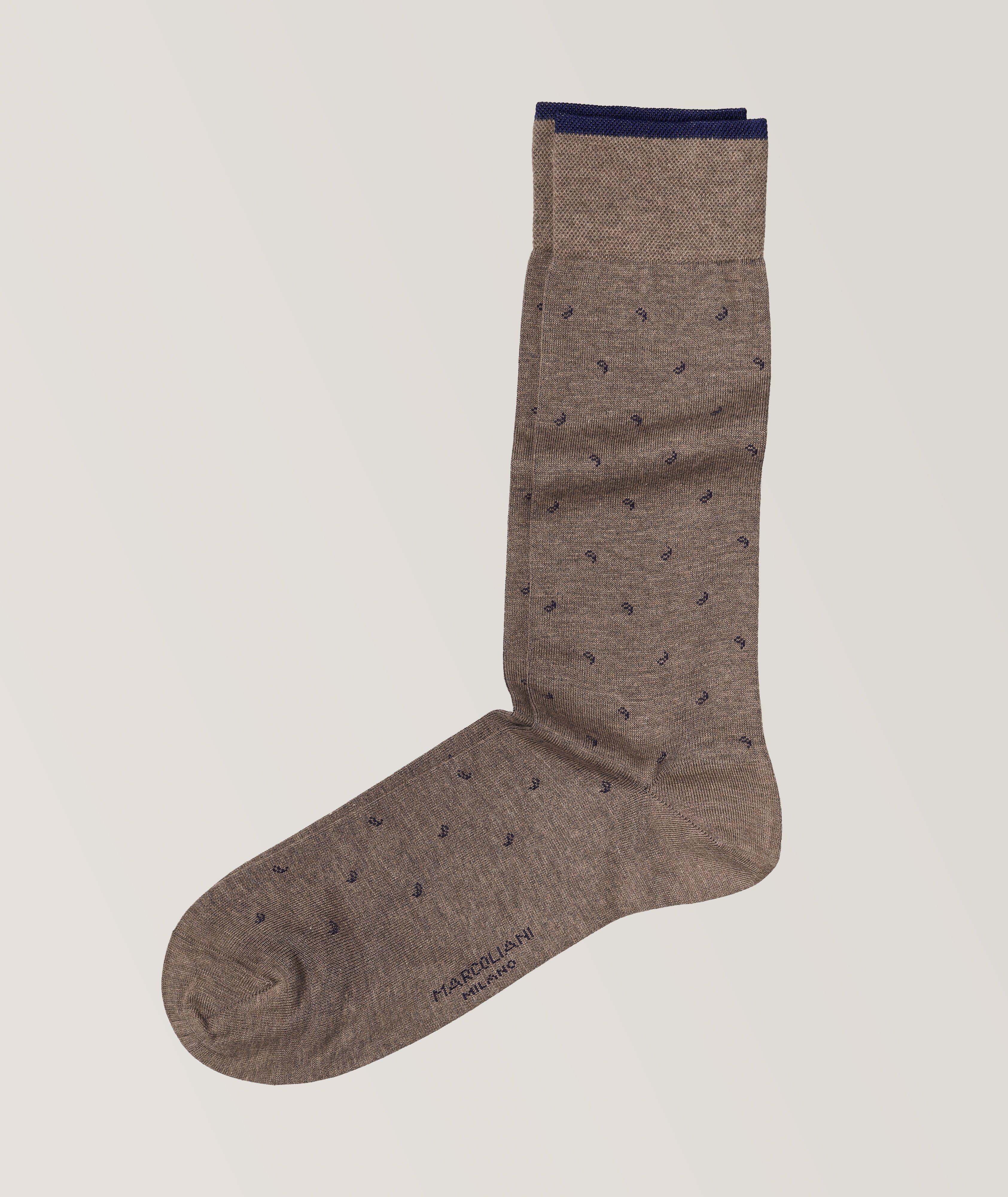 Micro Paisley Cotton Blend Crew Socks