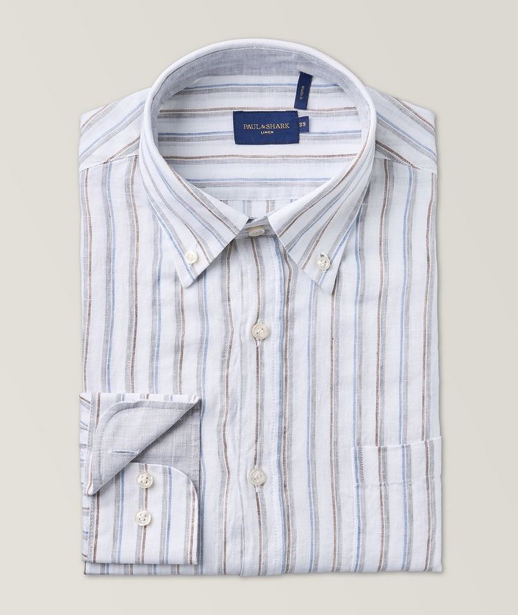 Striped Button-Down Collar Linen Sport Shirt image 0
