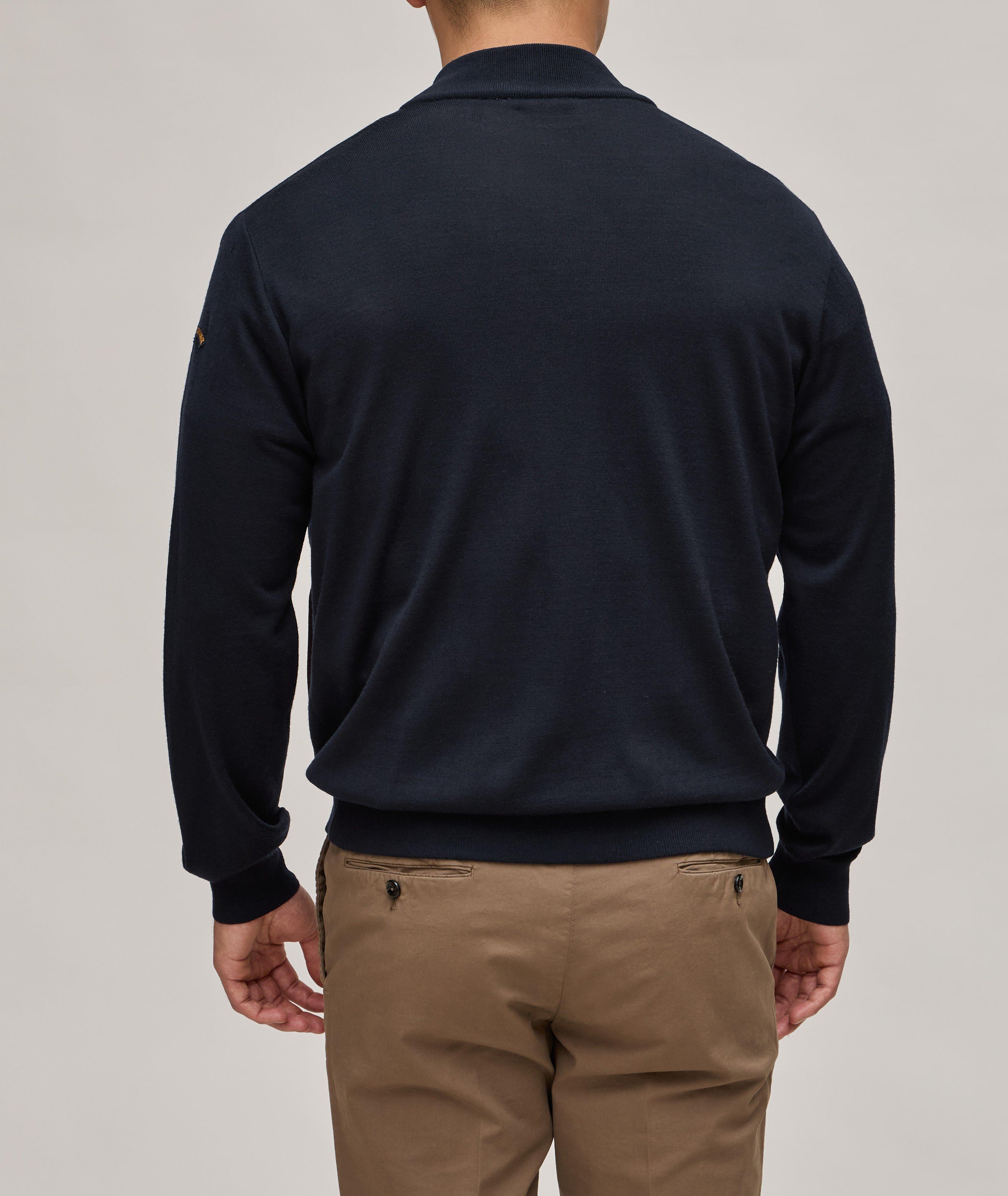 Full-Zip Suede Trim Summer Wool Sweater image 2