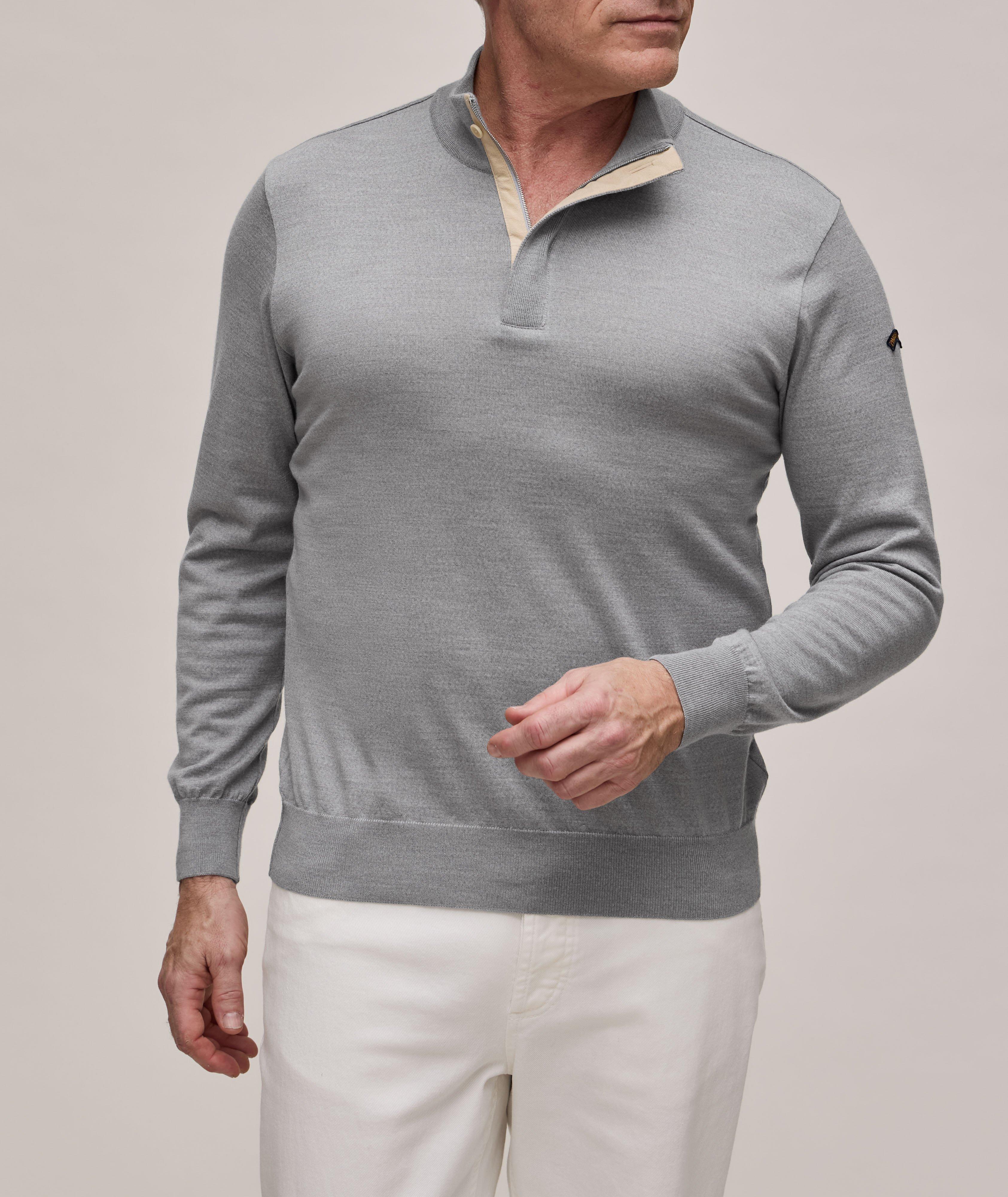 Full-Zip Suede Trim Summer Wool Sweater image 1