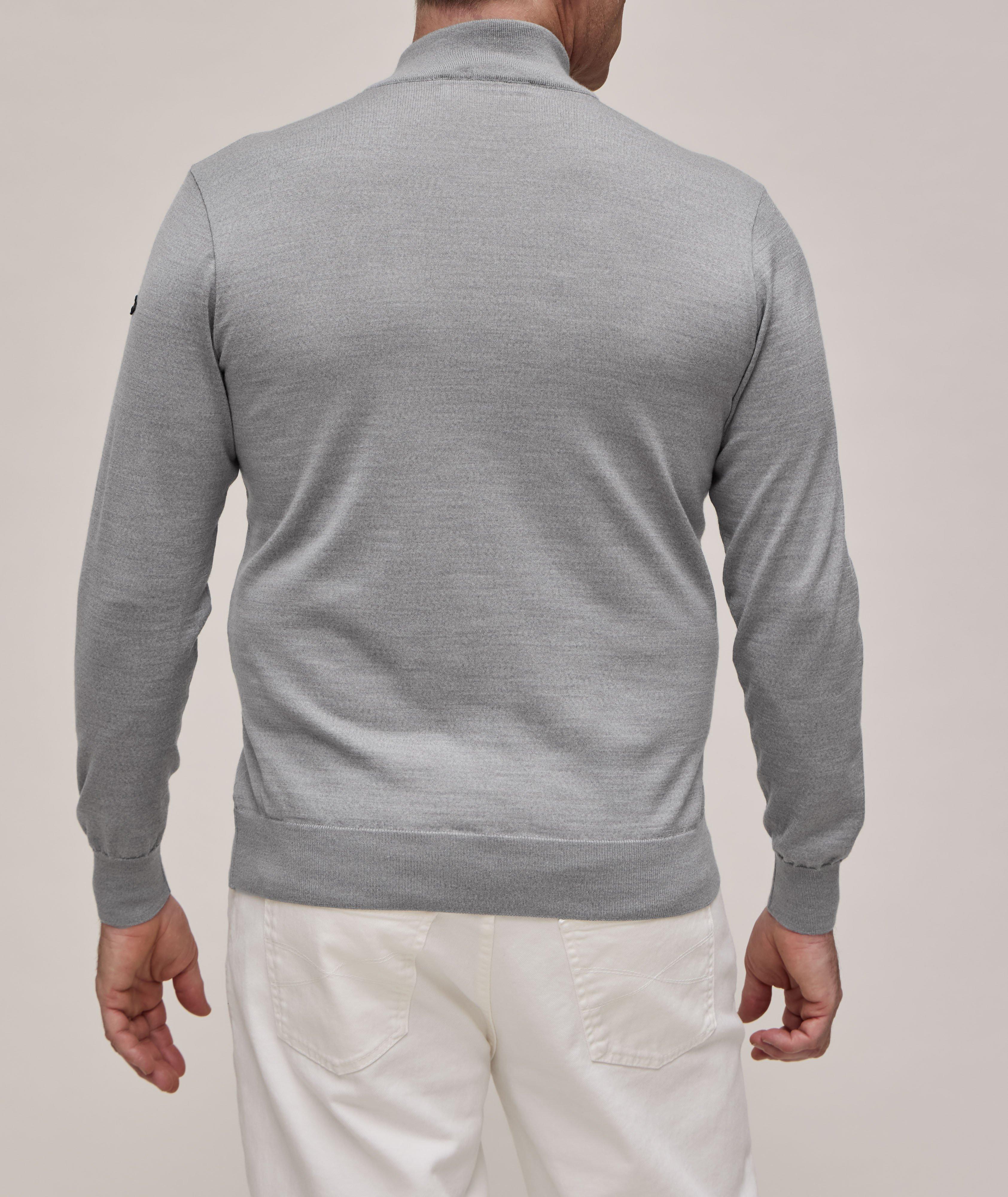 Full-Zip Suede Trim Summer Wool Sweater image 2