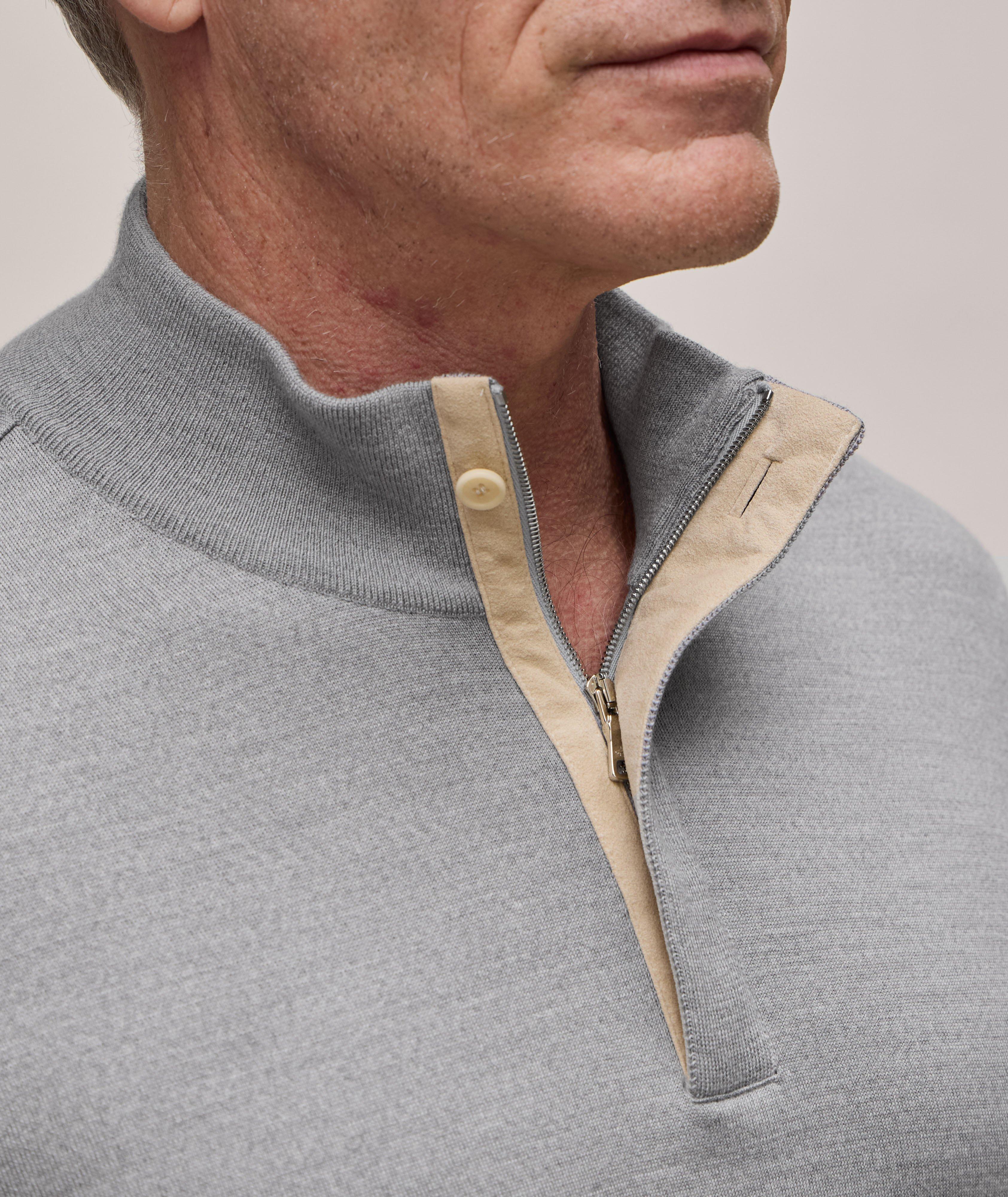 Full-Zip Suede Trim Summer Wool Sweater image 3