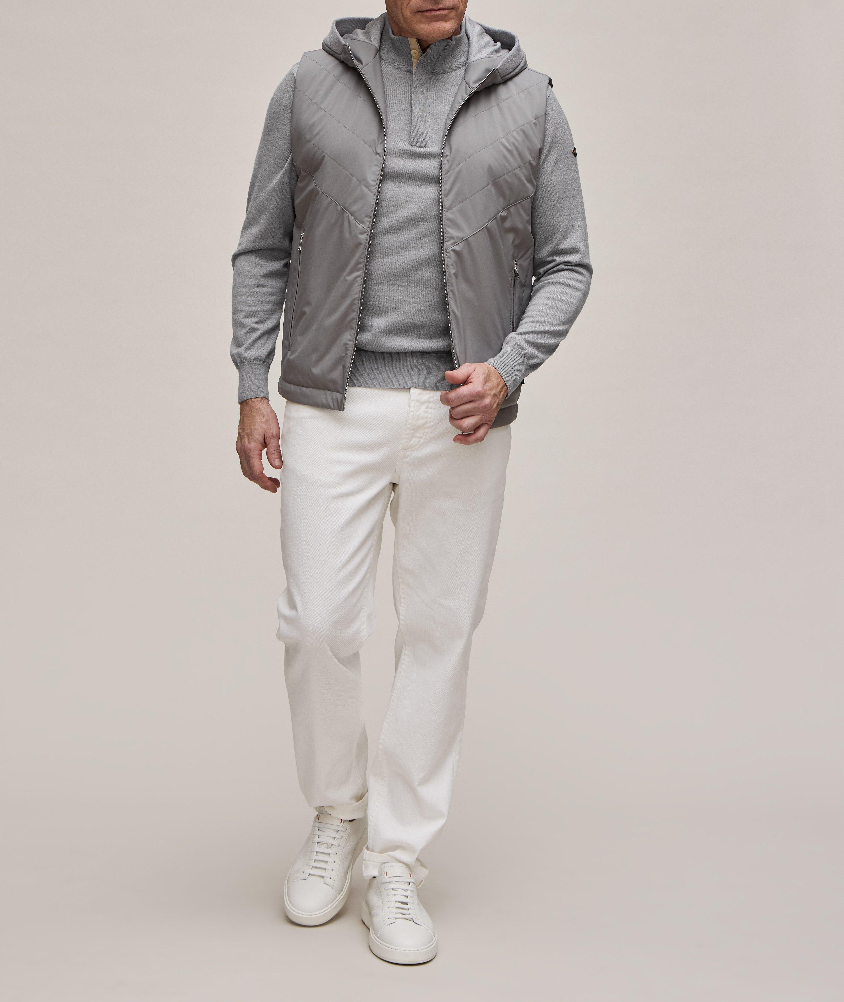 Full-Zip Suede Trim Summer Wool Sweater image 4