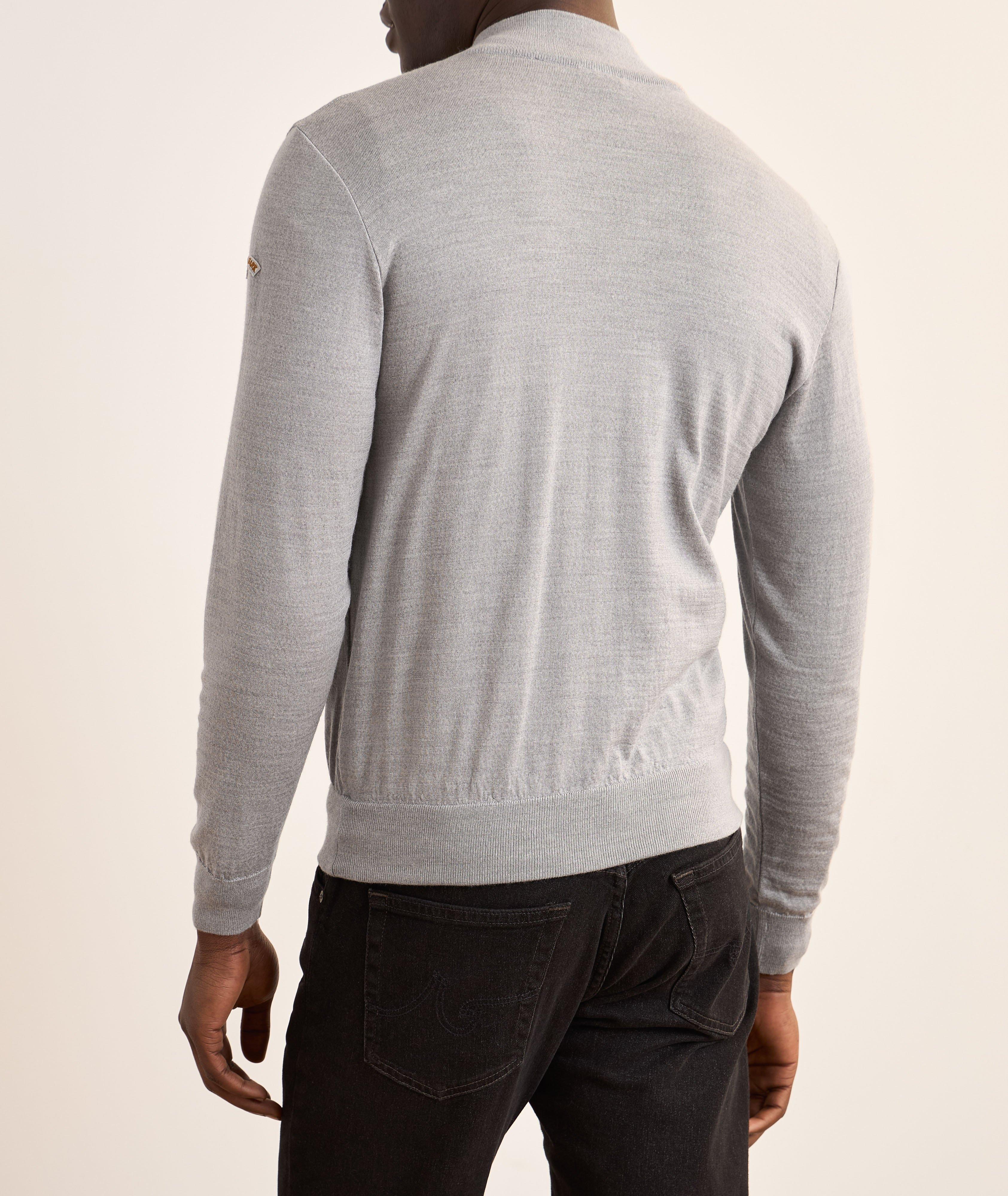 Full-Zip Suede Trim Summer Wool Sweater image 6