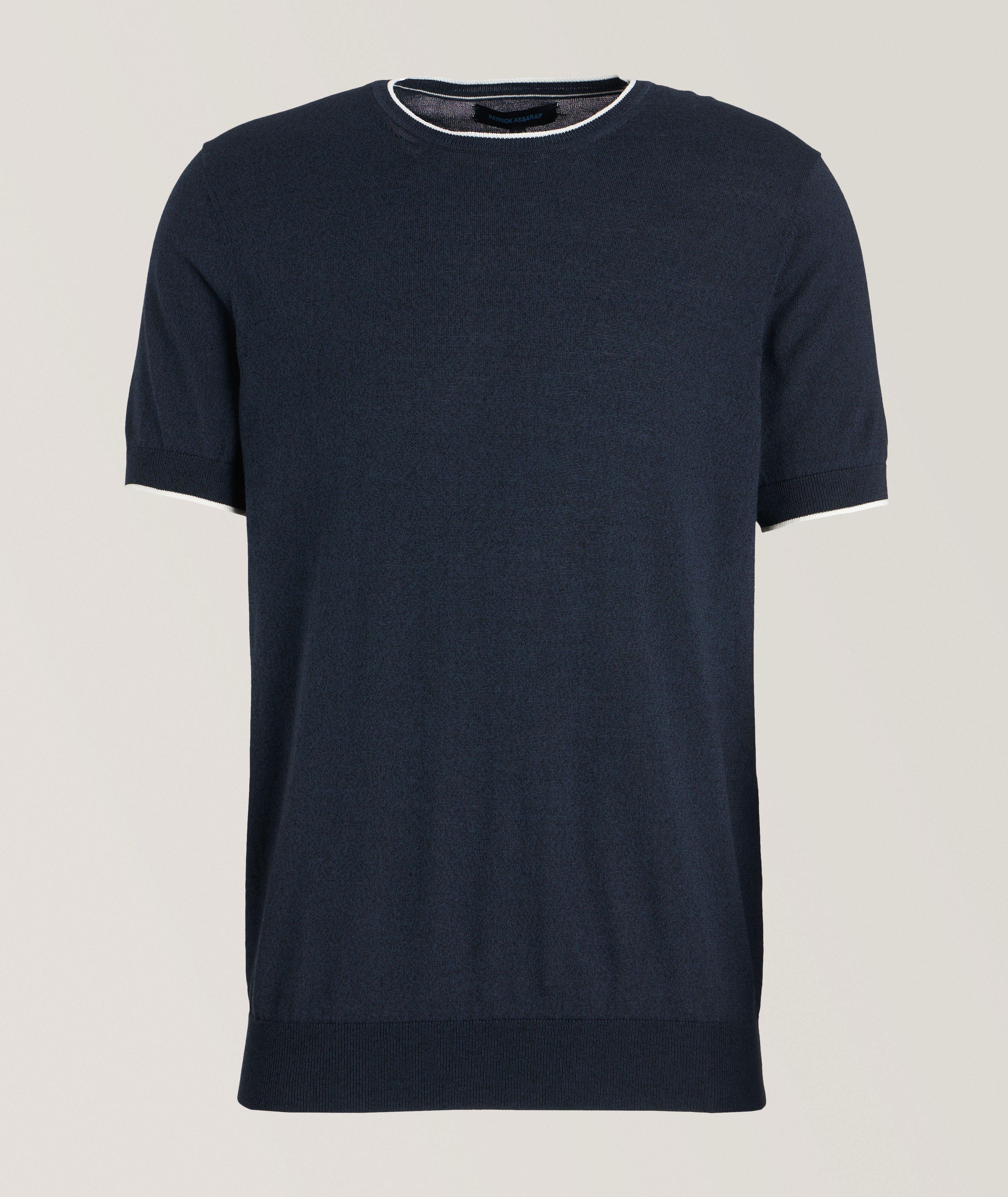 Contrast Tipped Cotton-Blend Knitted T-Shirt image 0