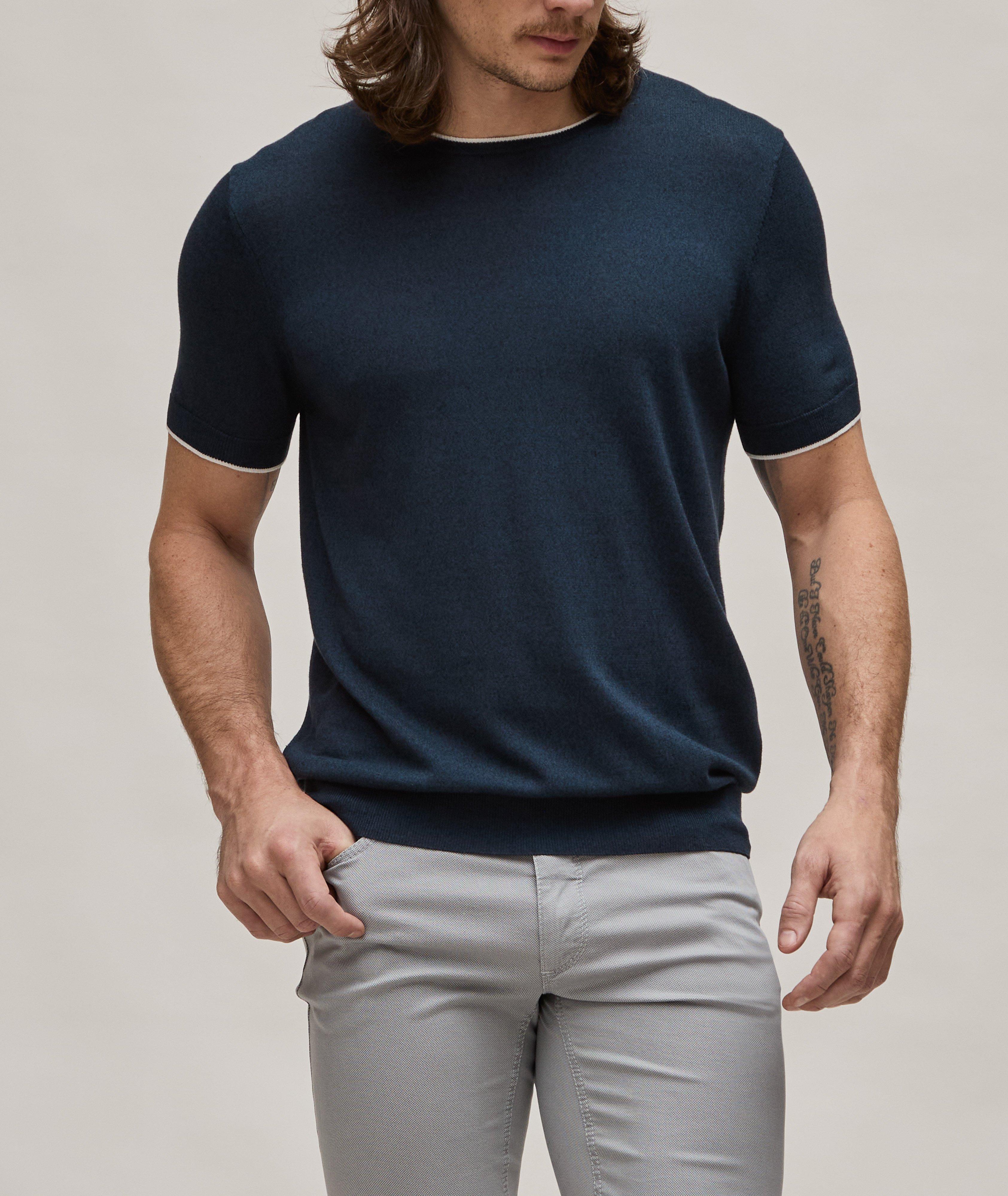 Contrast Tipped Cotton-Blend Knitted T-Shirt image 1