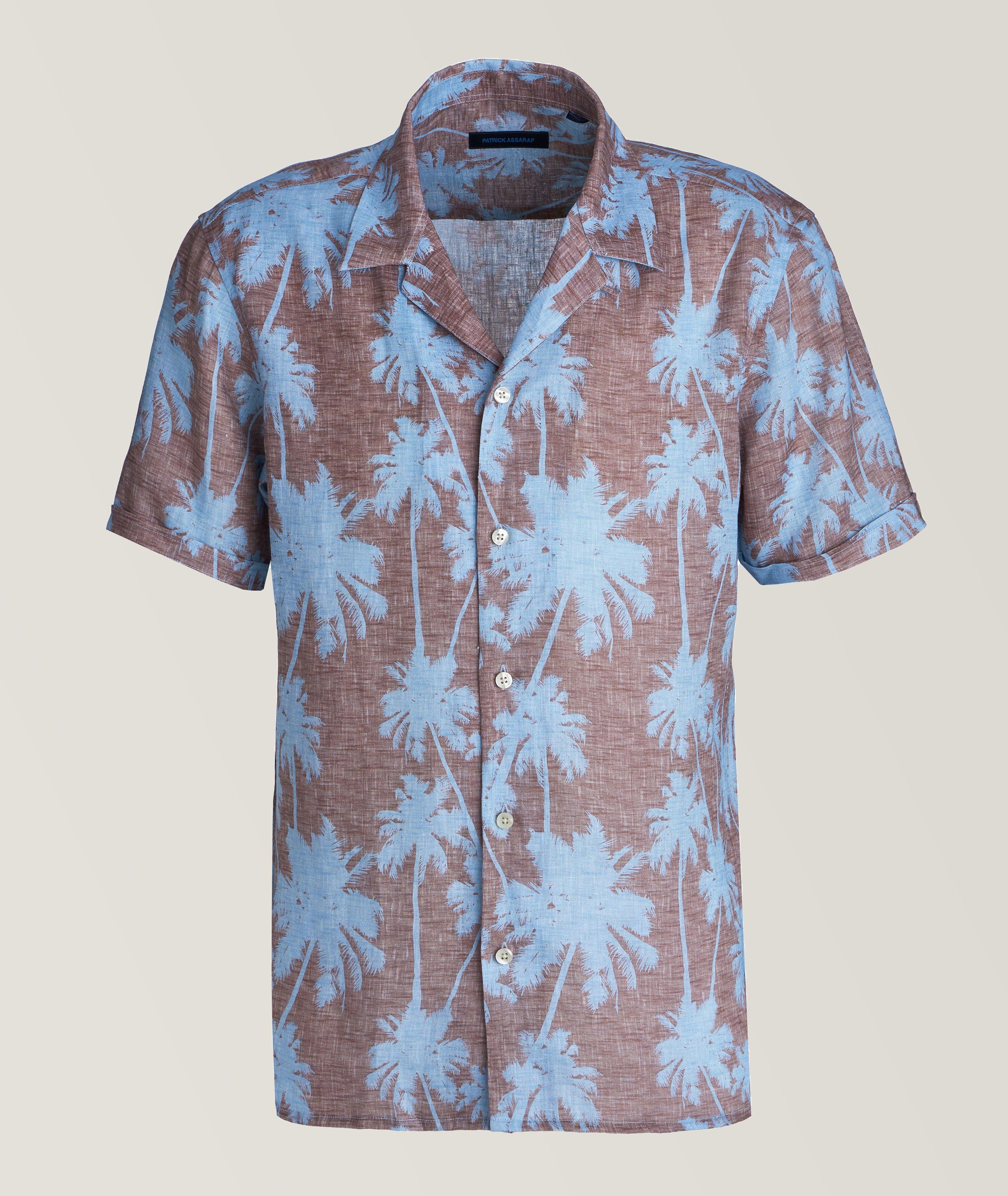 Chemise en lin à col cubain et à motif tropical image 0