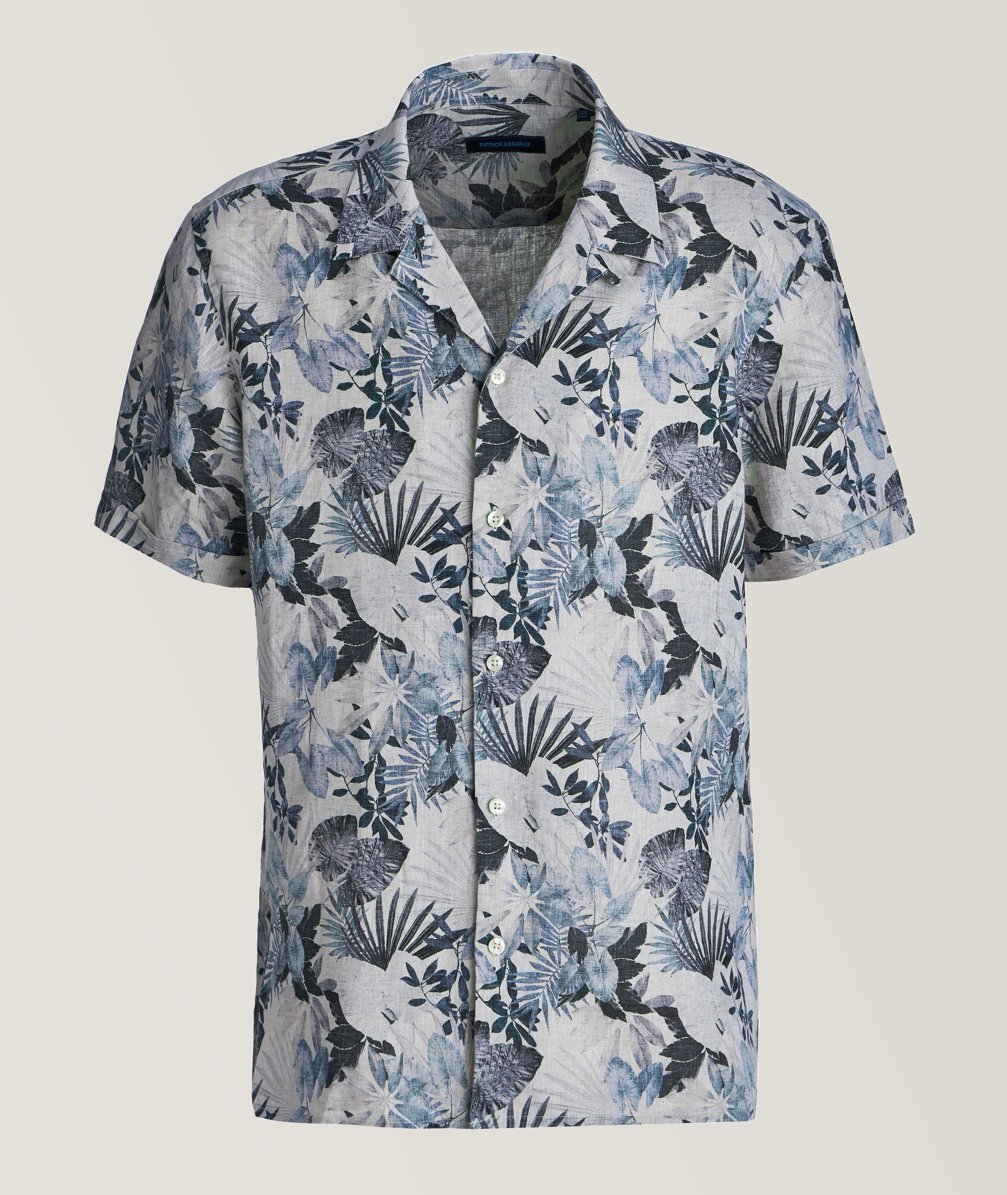 Chemise en lin à col cubain et à motif floral image 0