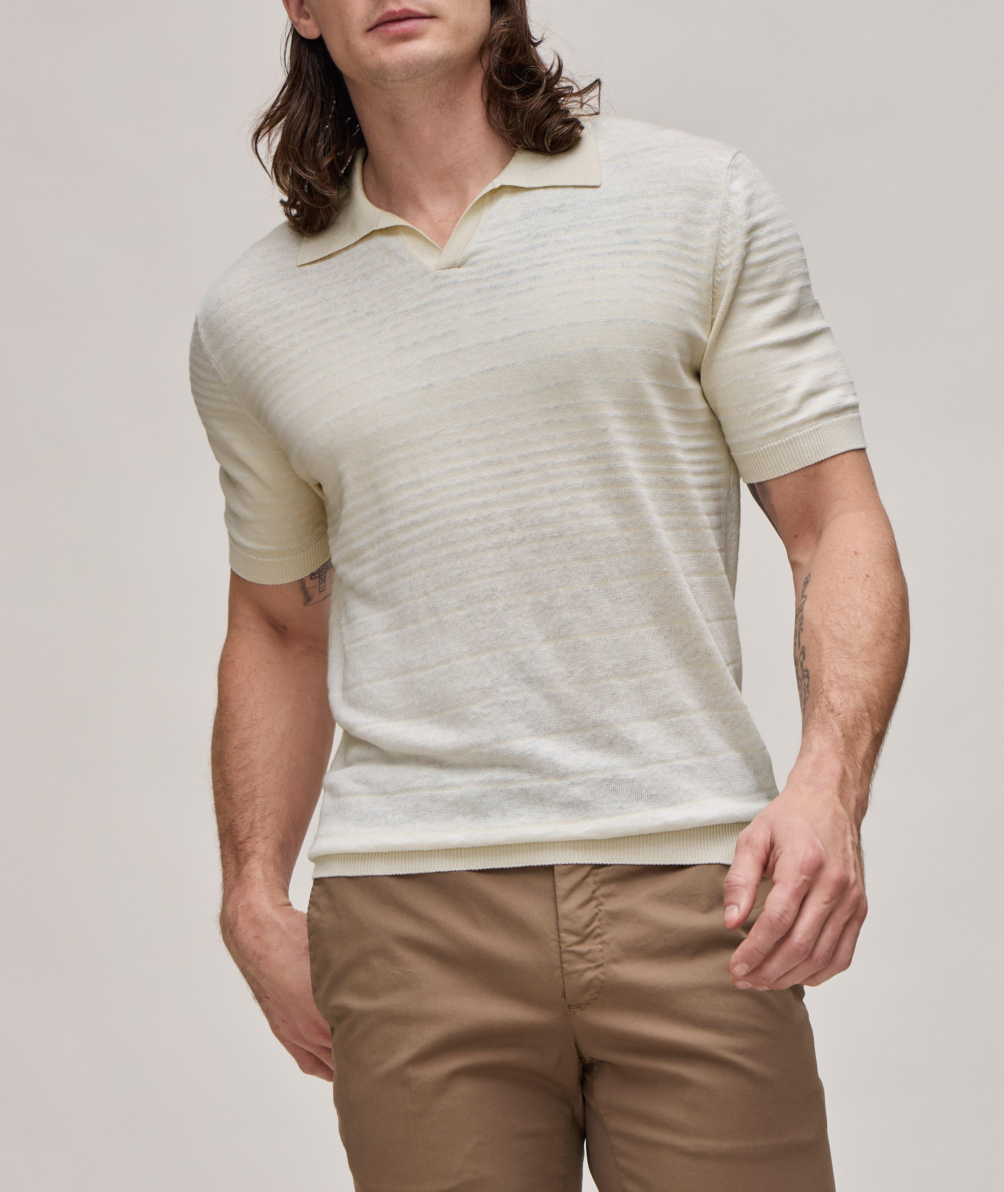 Striped Linen-Blend Knitted Polo image 1