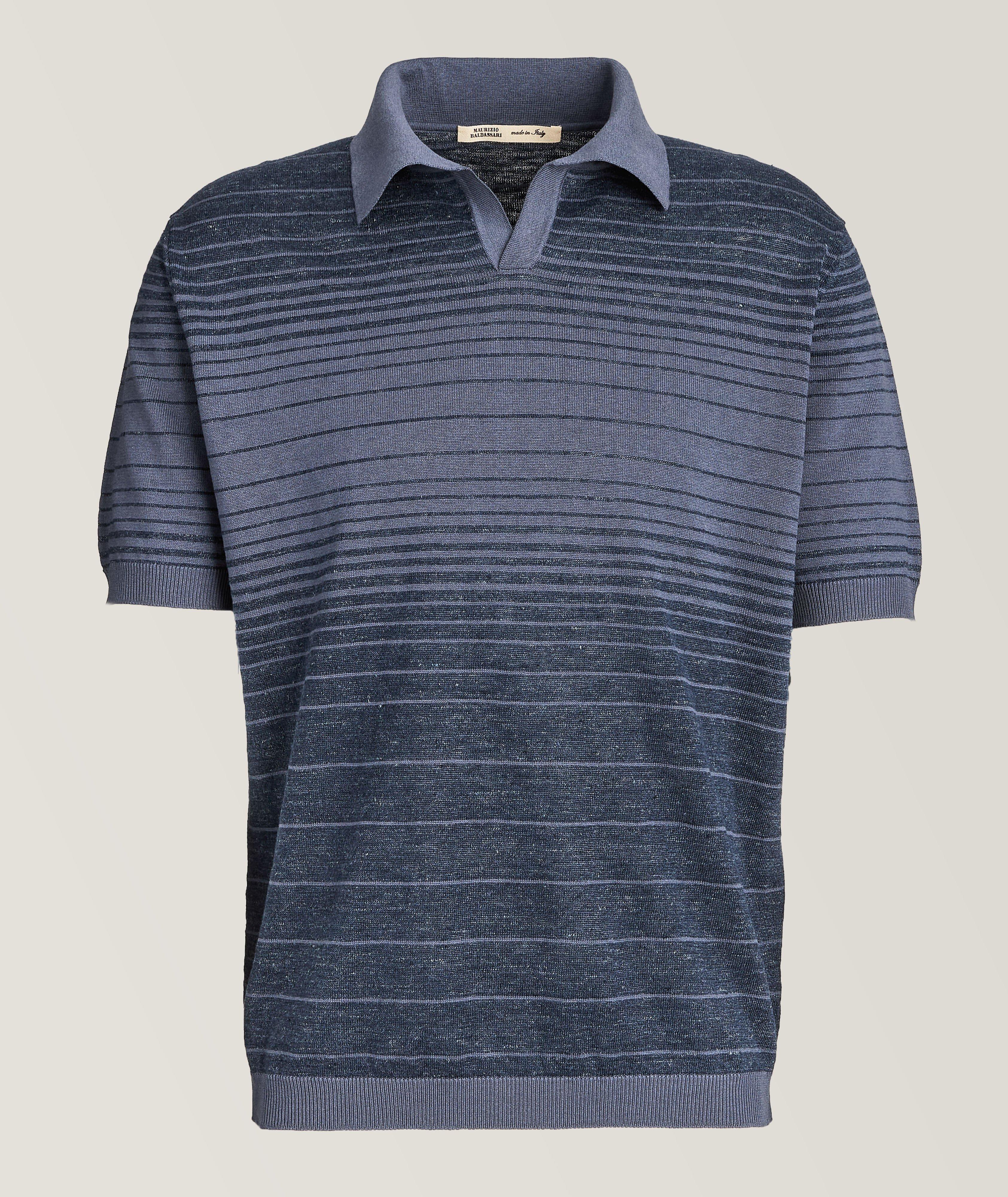 Striped Linen-Blend Knitted Polo image 0