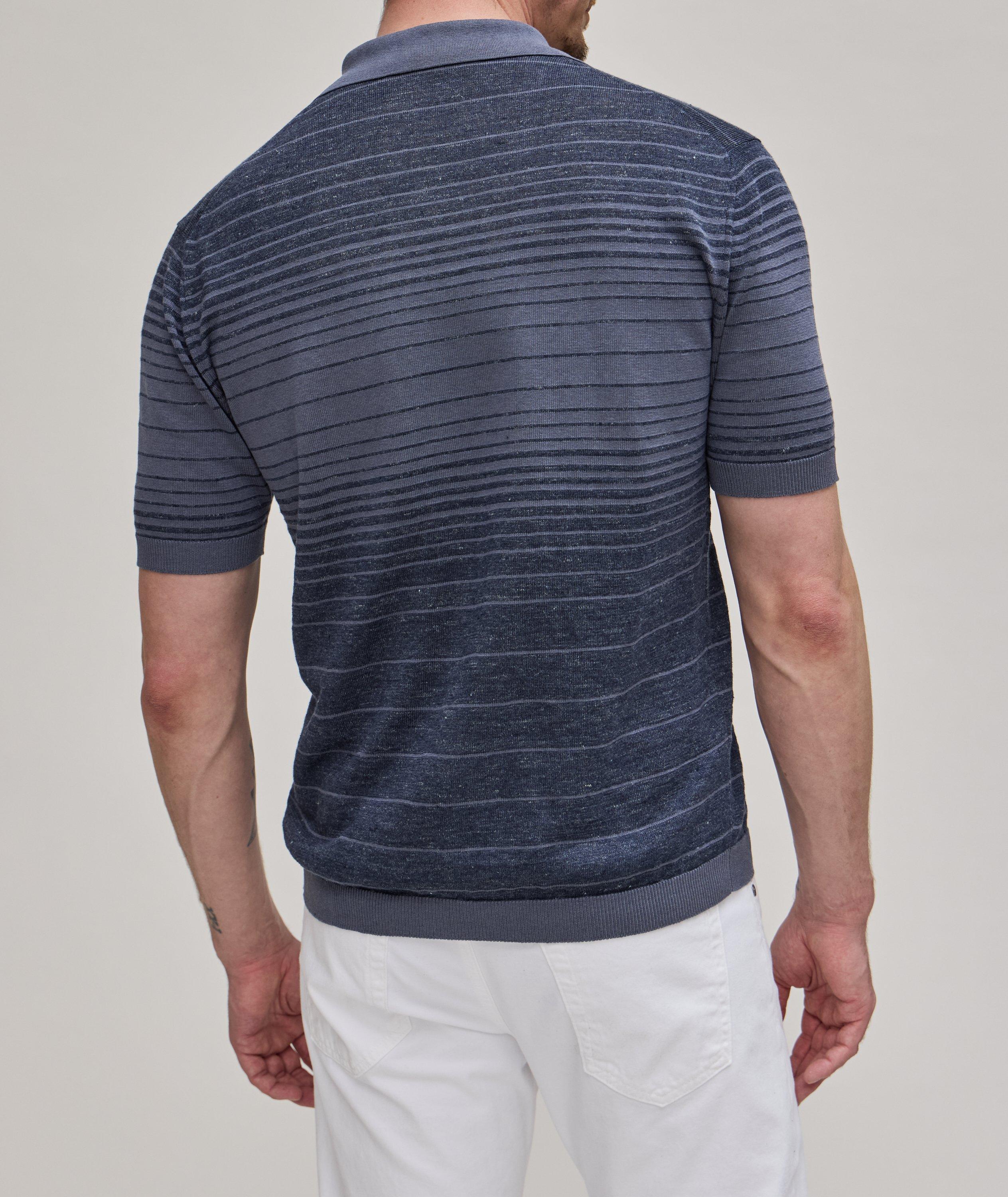 Striped Linen-Blend Knitted Polo