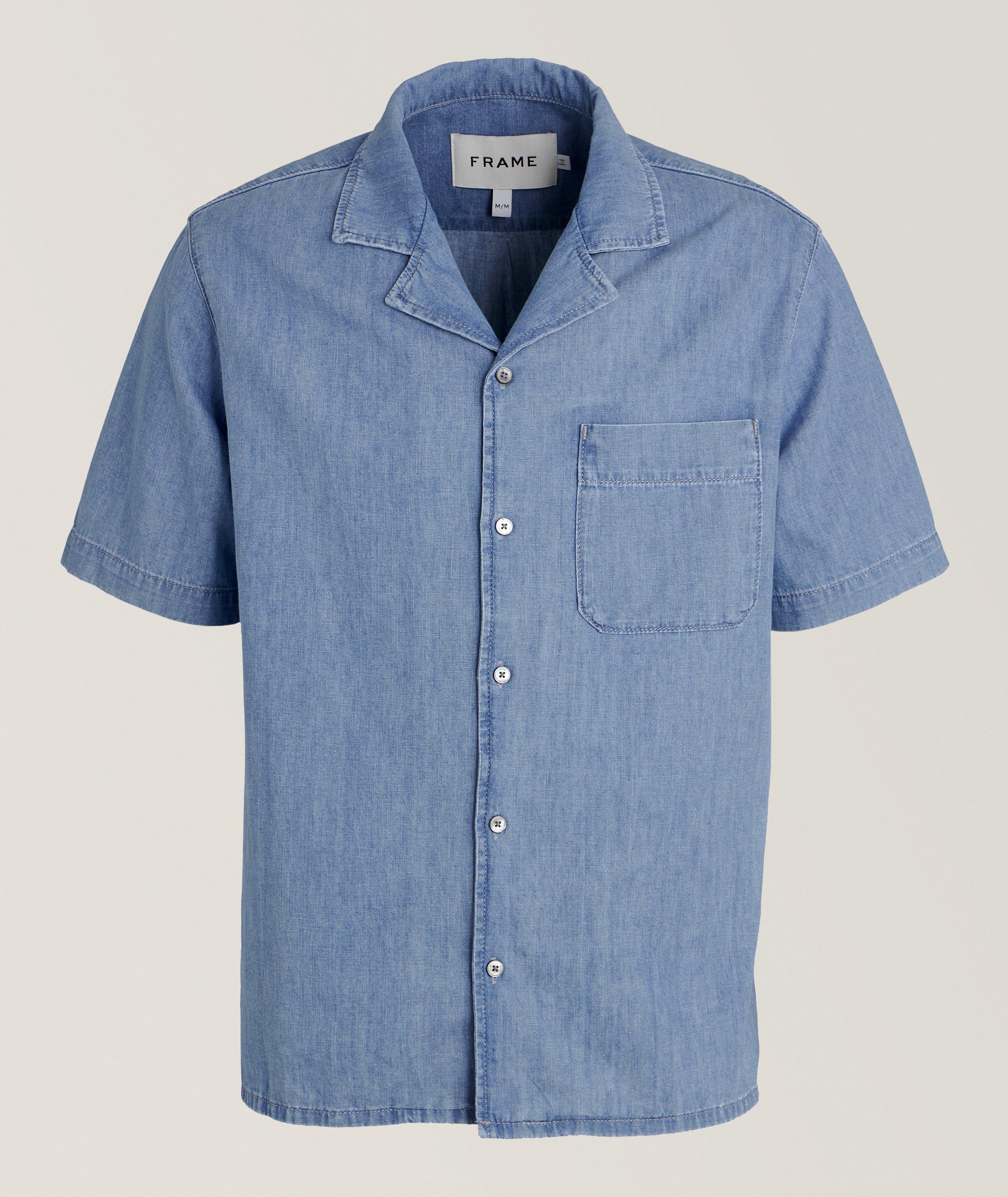 Chemise en toile chambray à col cubain image 0