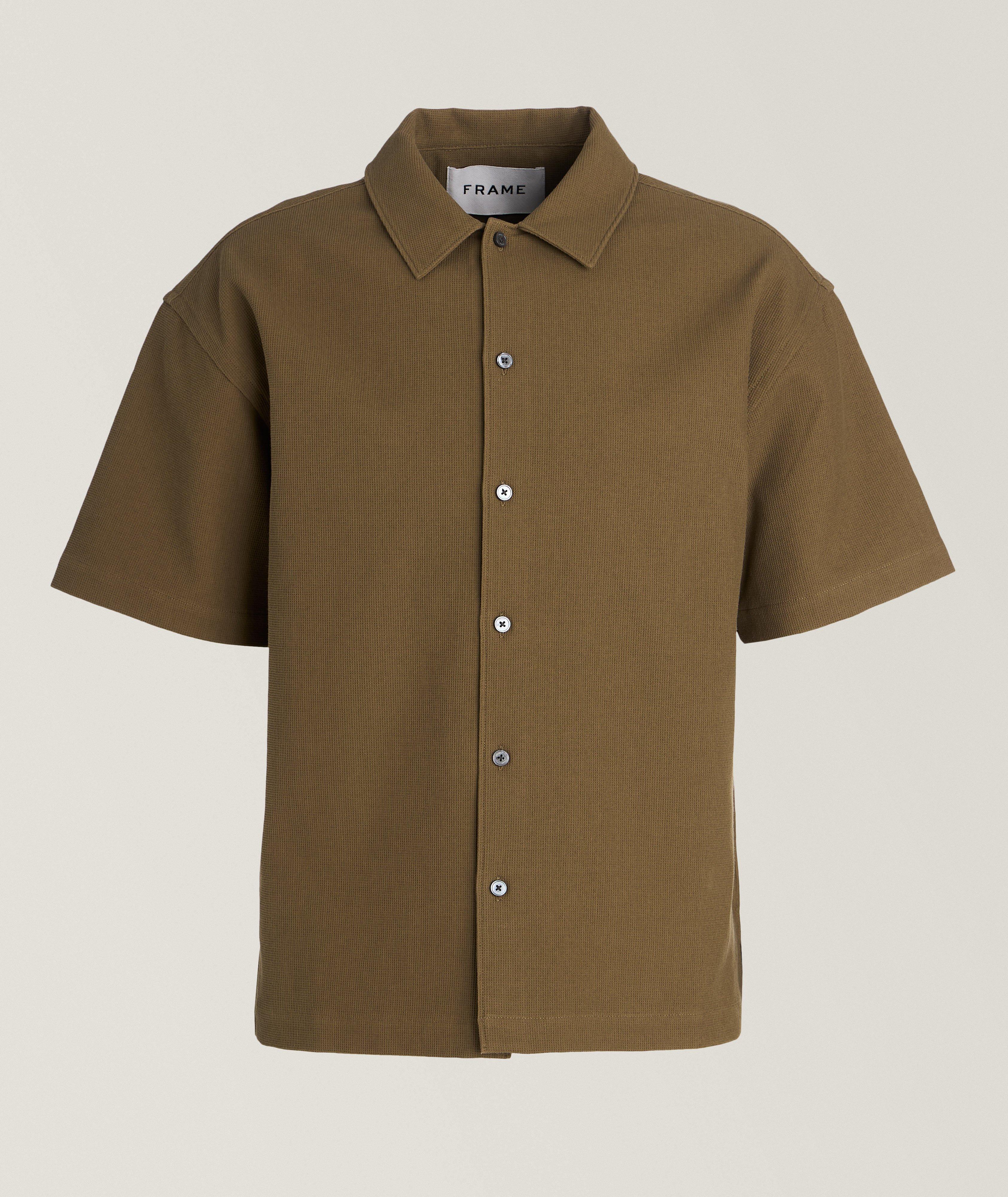 Waffle Textured Cotton-Blend Sport Shirt