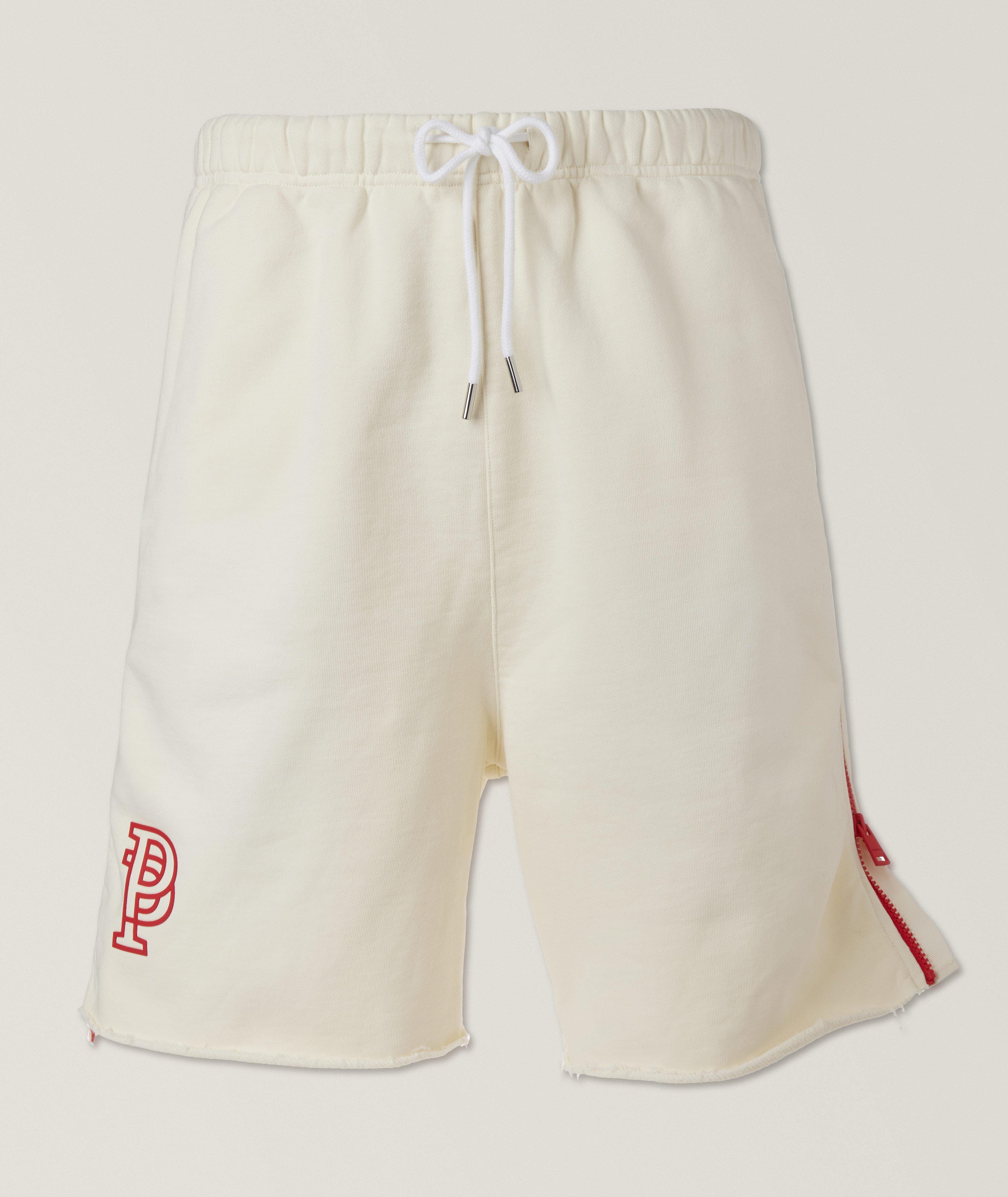 Contrast Zipper Trimmed Cotton Sweat Shorts image 0