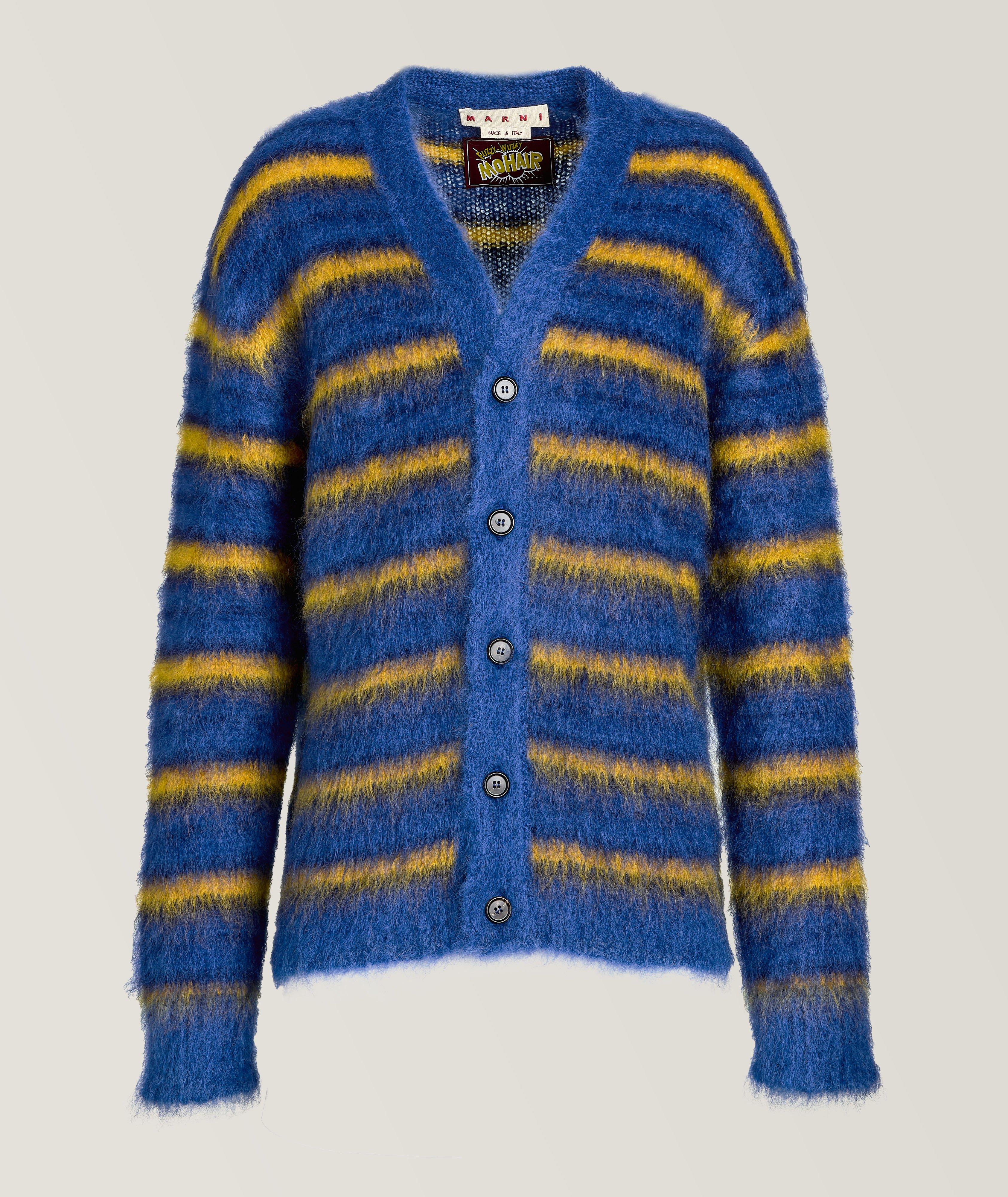 Striped Fuzzy Mohair-Blend Cardigan