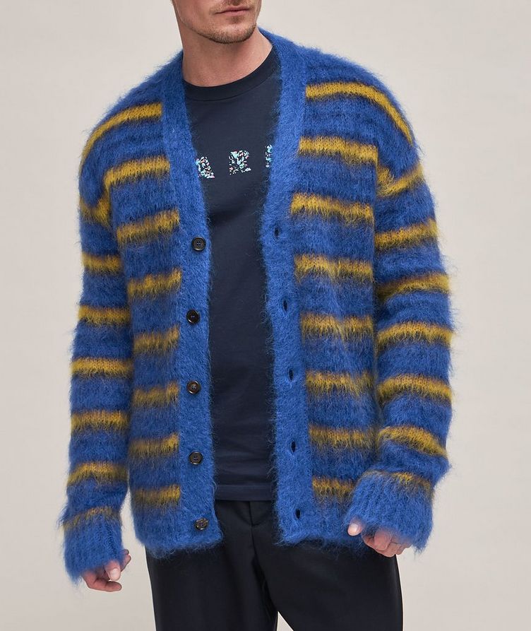 Striped Fuzzy Mohair-Blend Cardigan  image 1