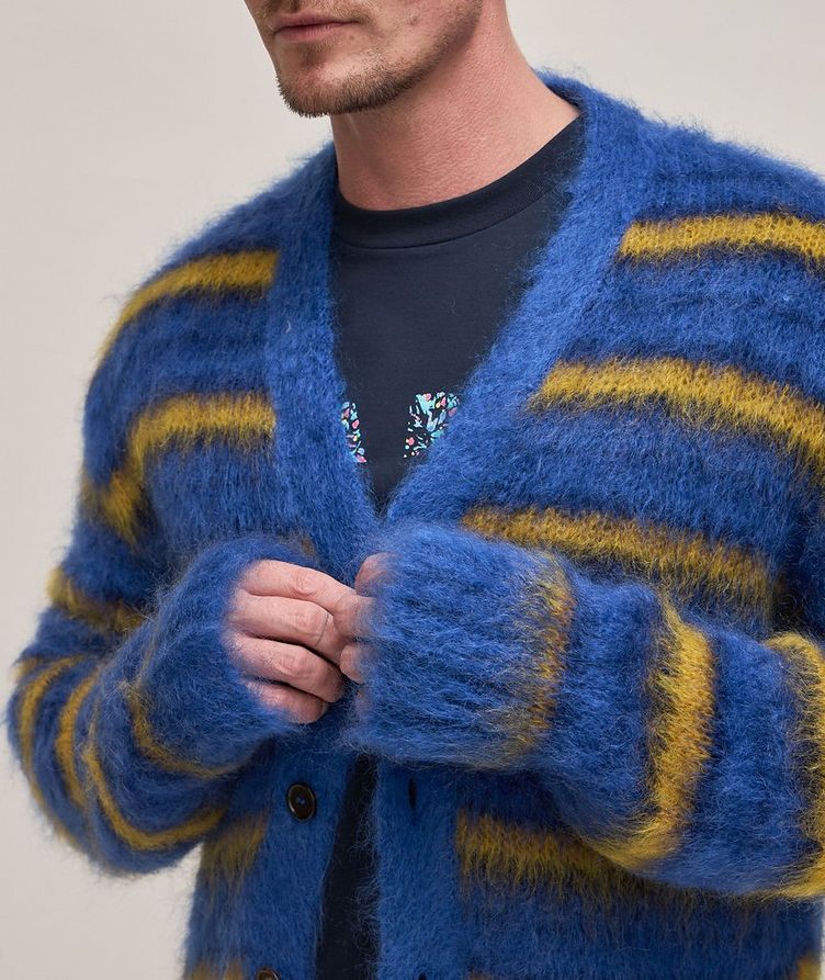 Striped Fuzzy Mohair-Blend Cardigan  image 3