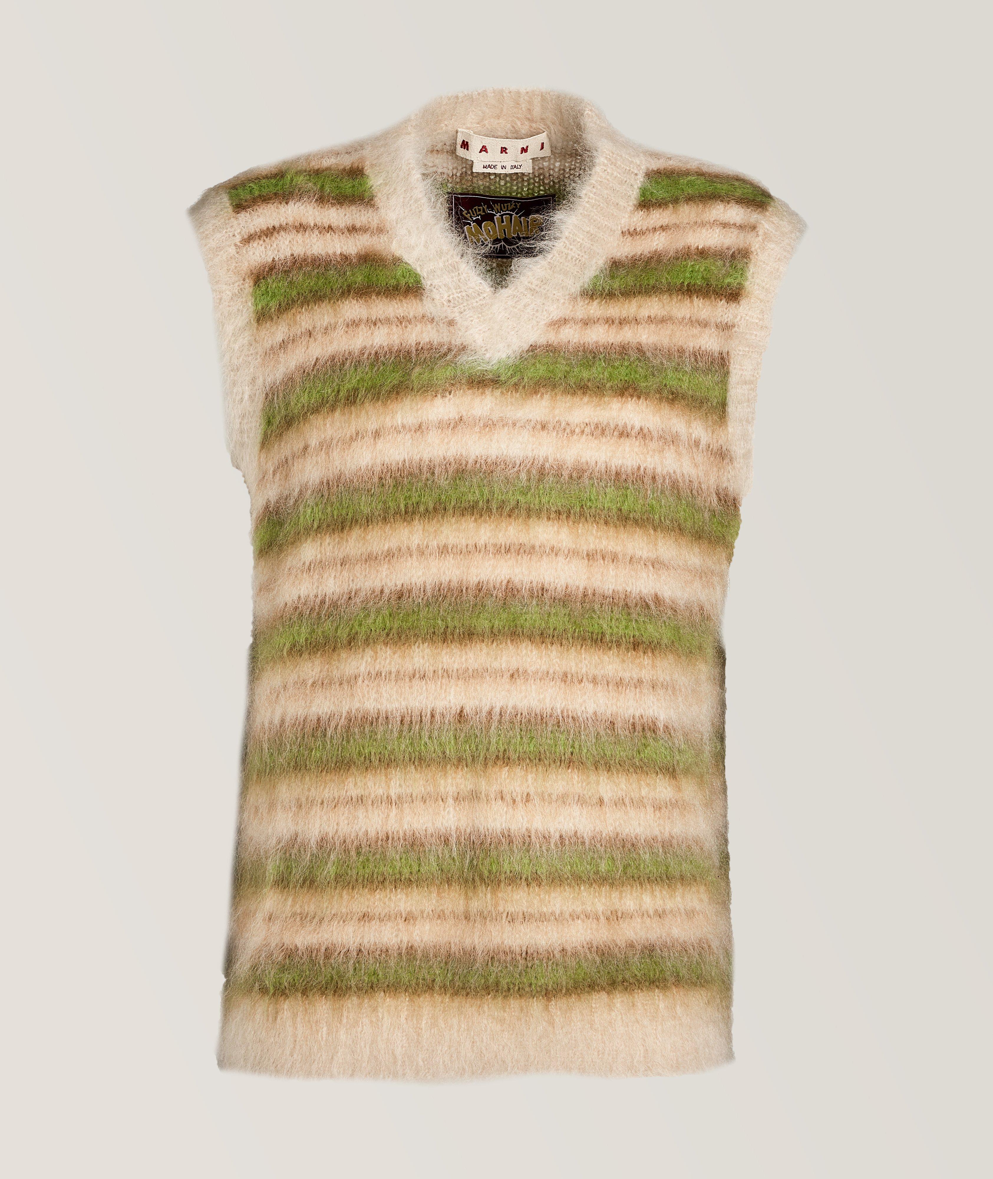 Striped Fuzzy Mohair-Blend Vest