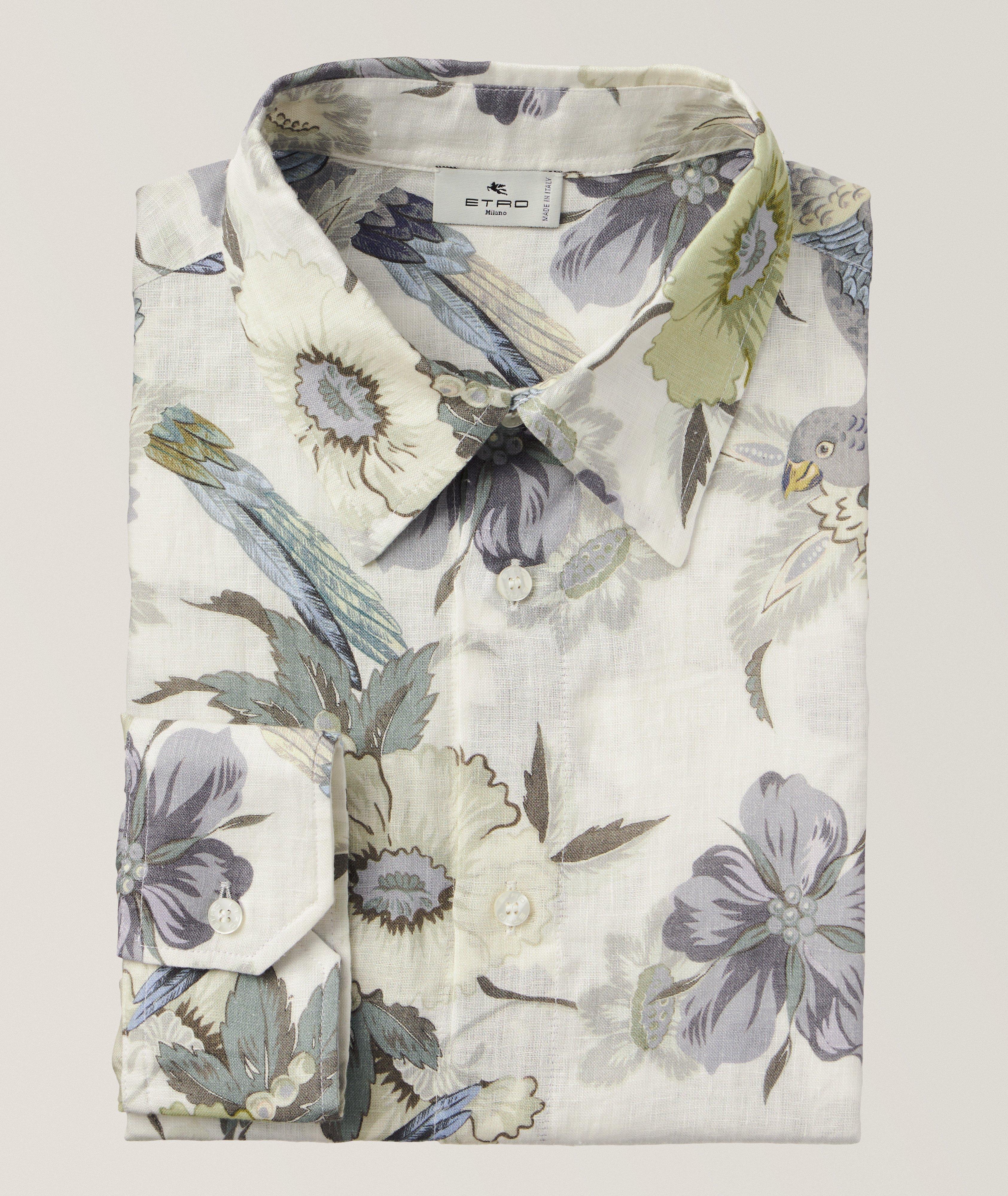Chemise décontractée en coton à motif de fleurs et d’oiseaux image 0