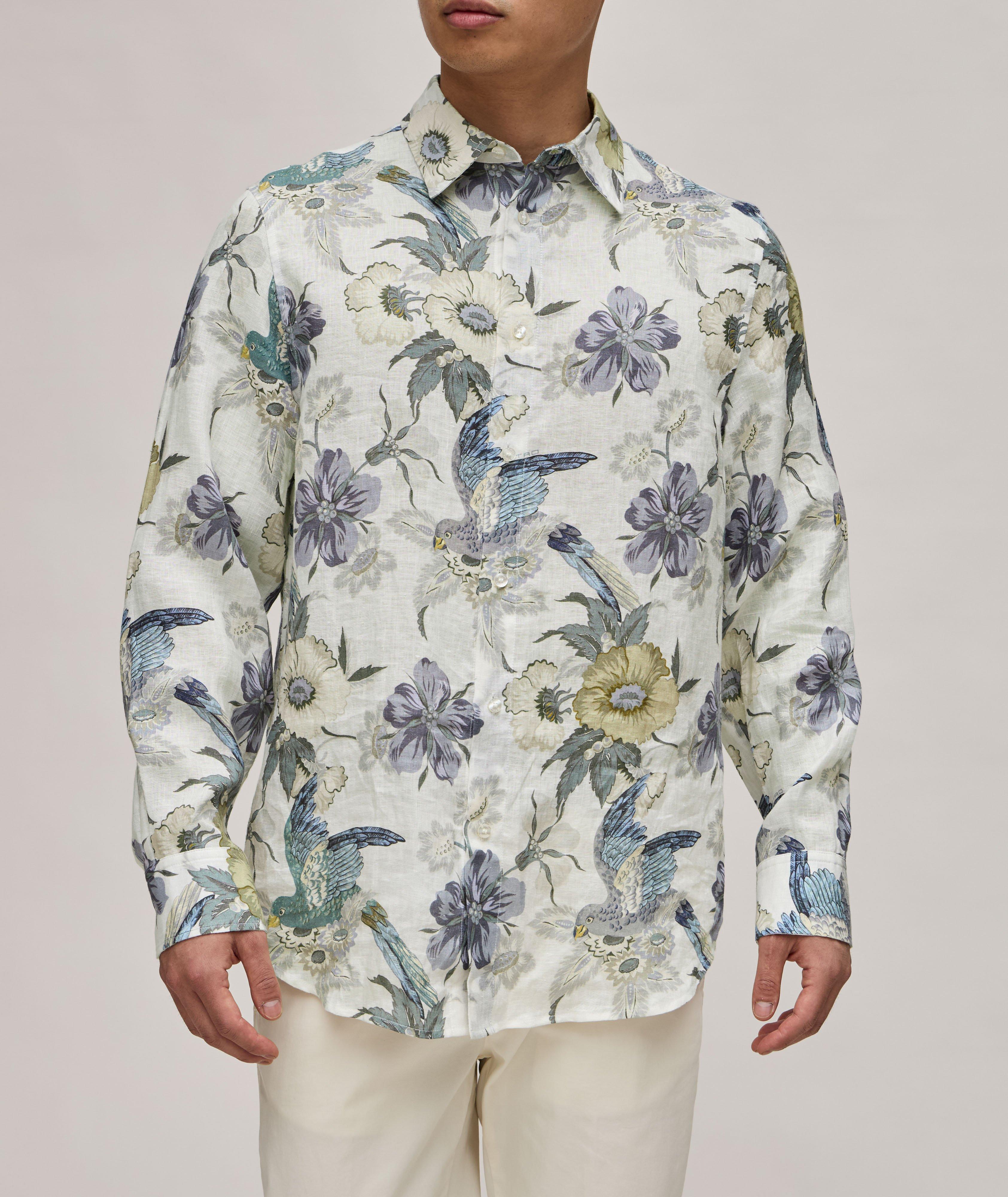 Chemise décontractée en coton à motif de fleurs et d’oiseaux image 1