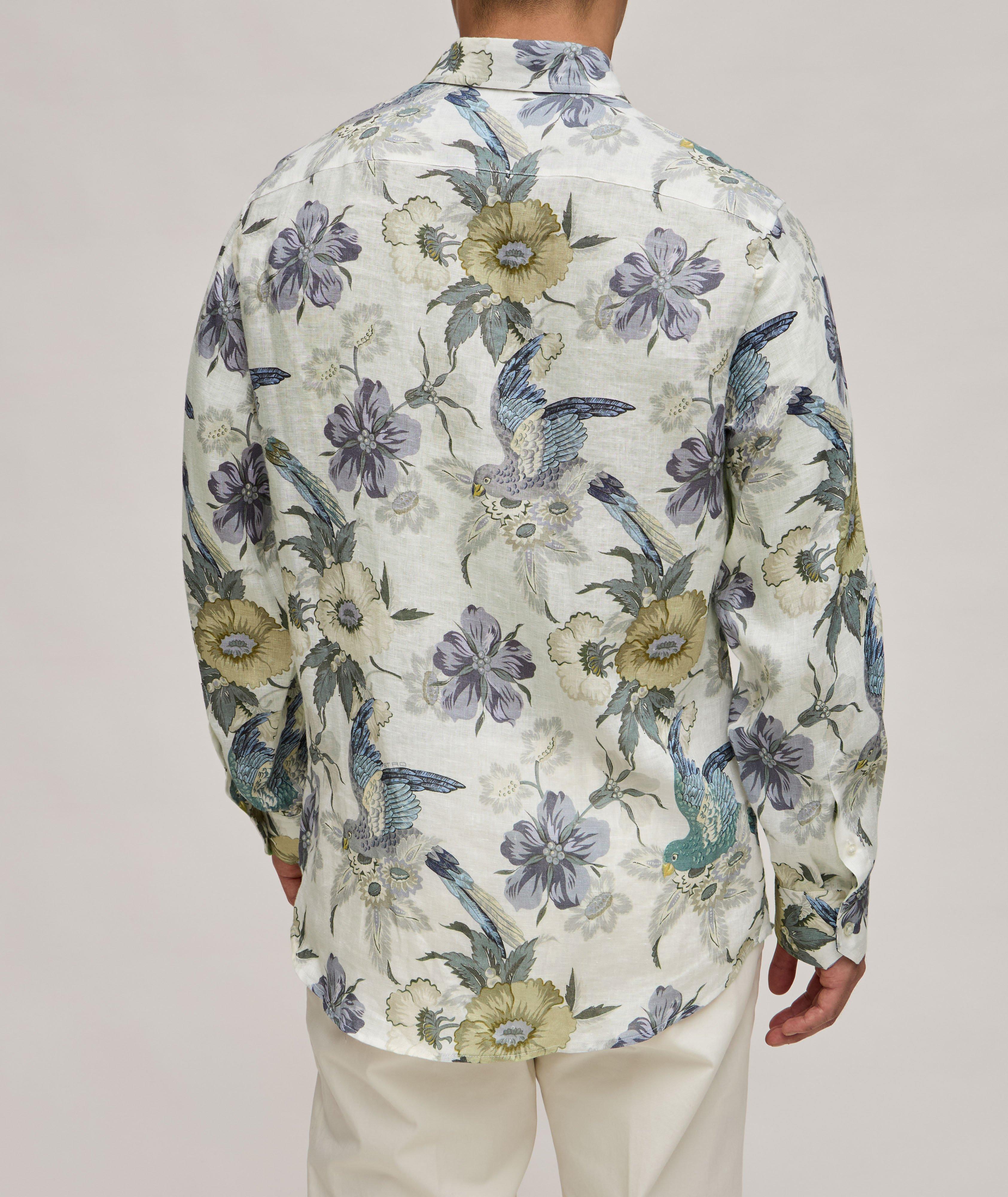 Chemise décontractée en coton à motif de fleurs et d’oiseaux image 2