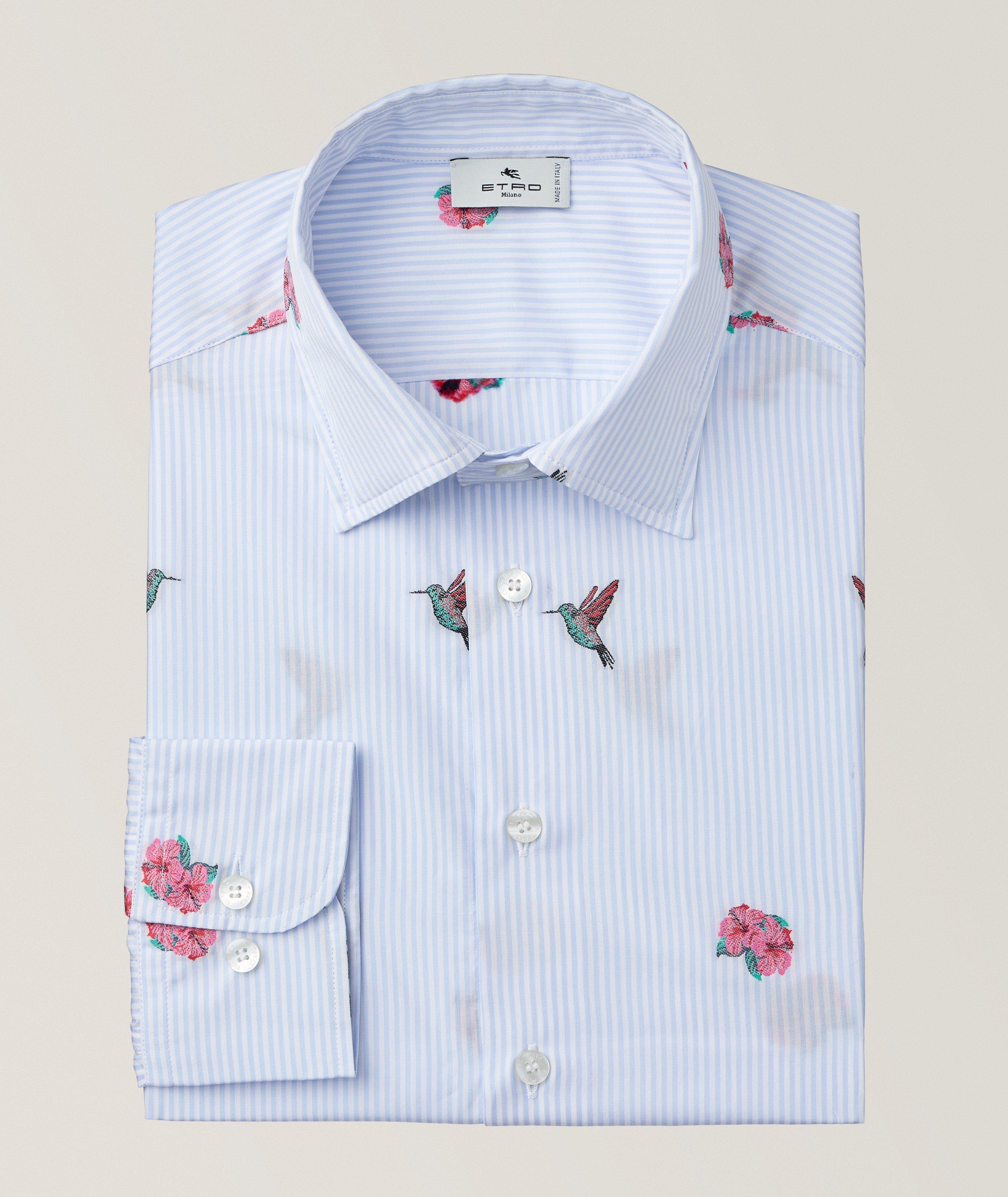 Jacquard Striped Bird Pattern Sport Shirt