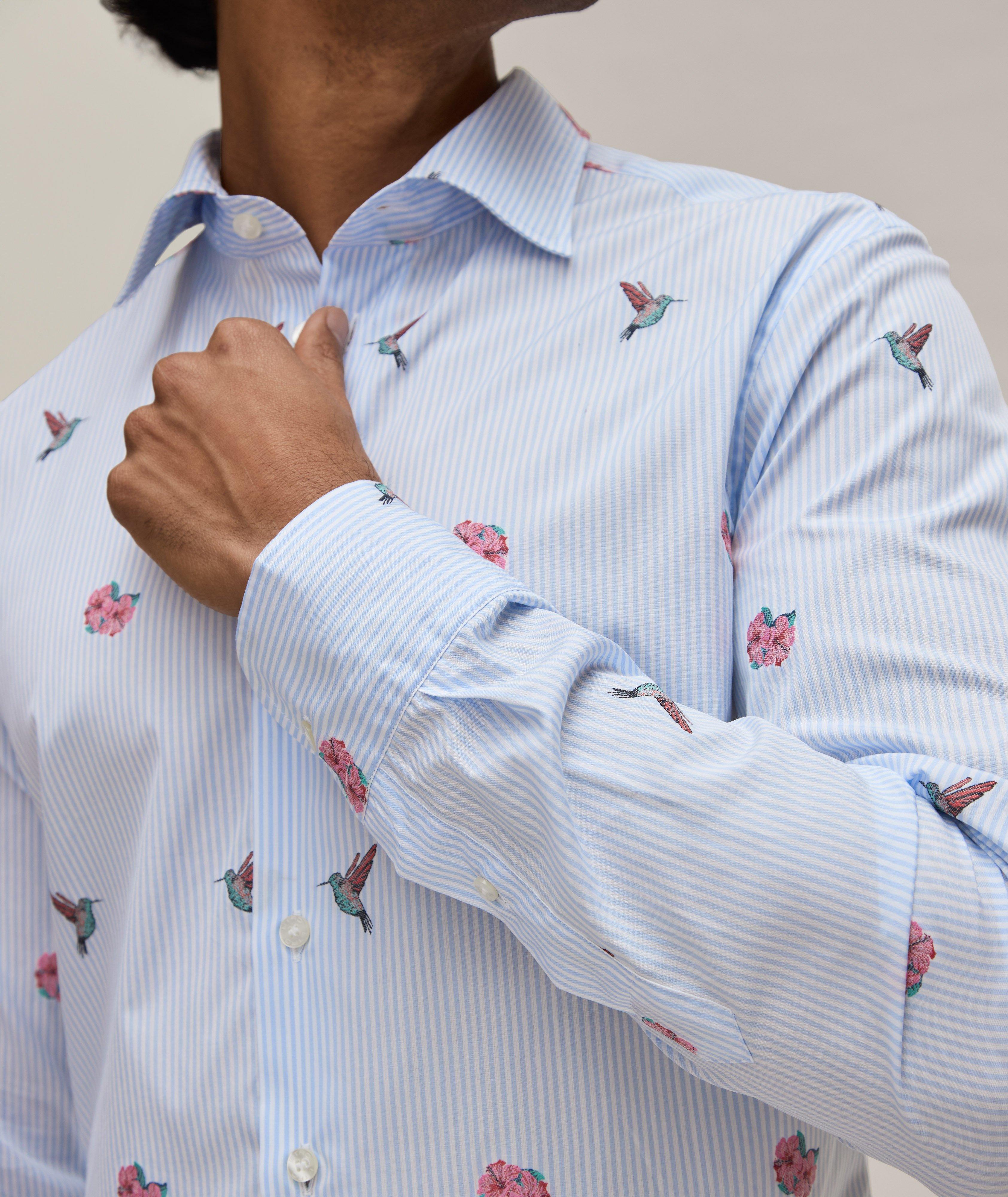 Chemise décontractée à rayures et à motif d’oiseaux image 3