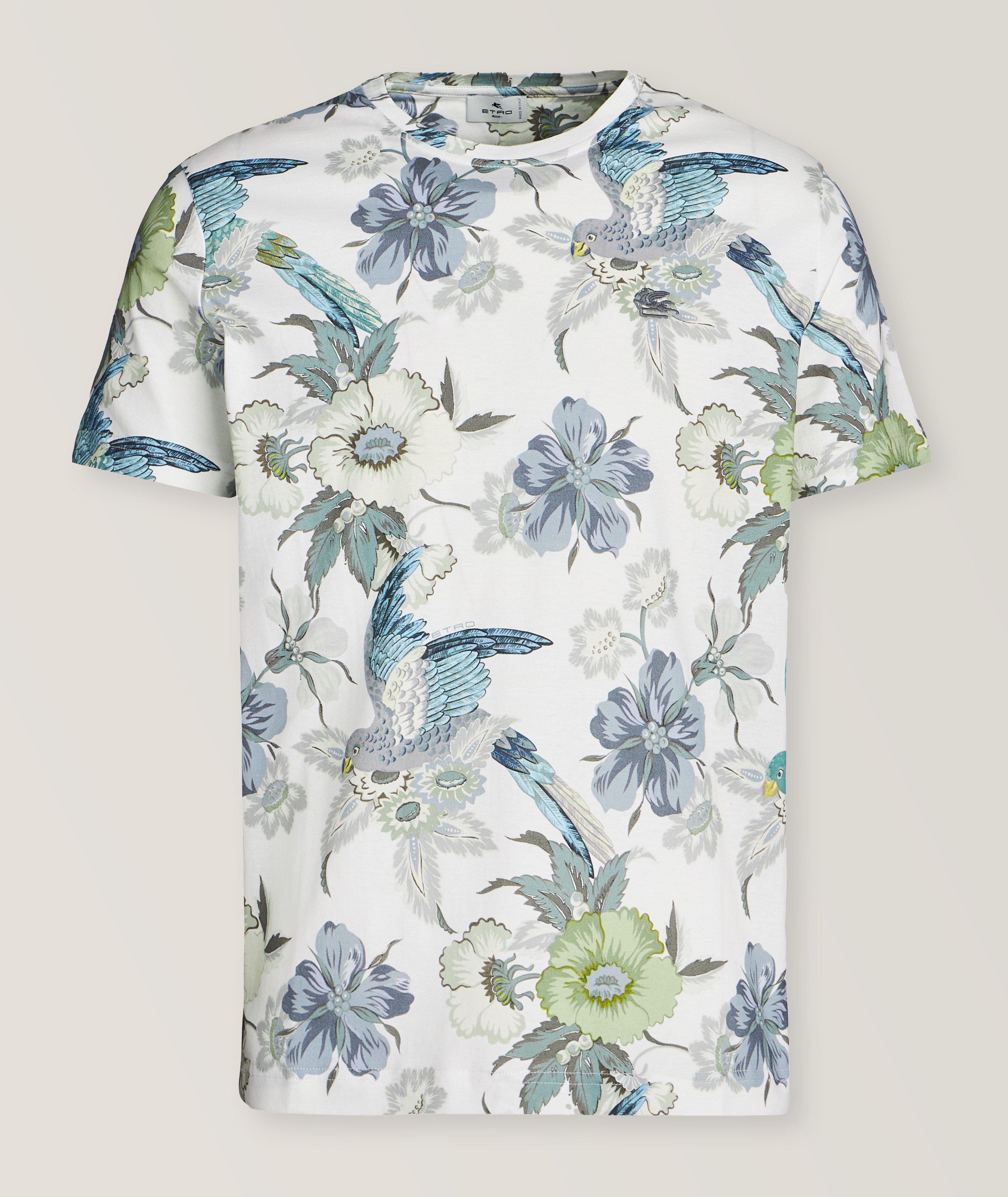 T-shirt en coton à motif de fleurs et d’oiseaux image 0