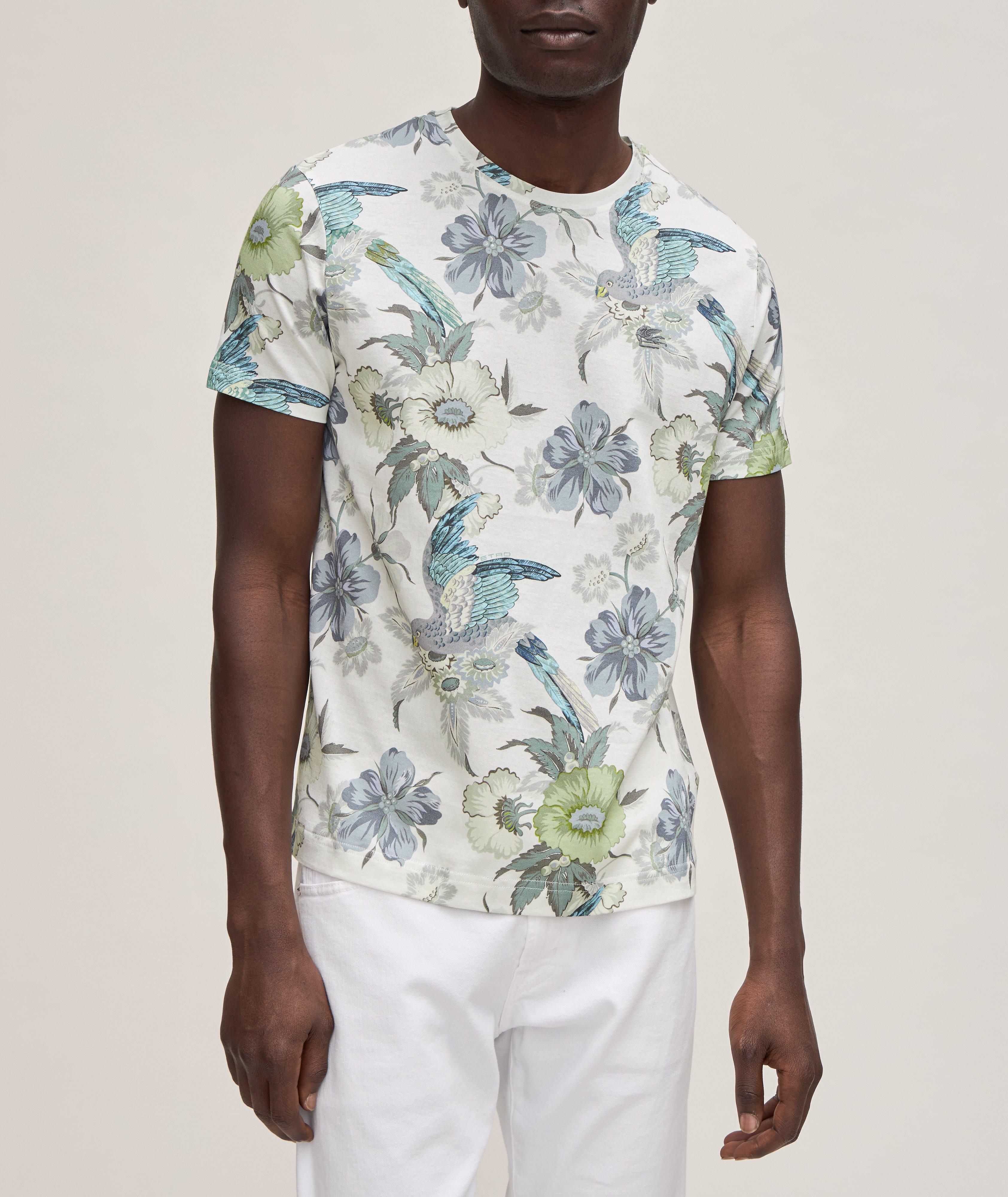 T-shirt en coton à motif de fleurs et d’oiseaux image 1