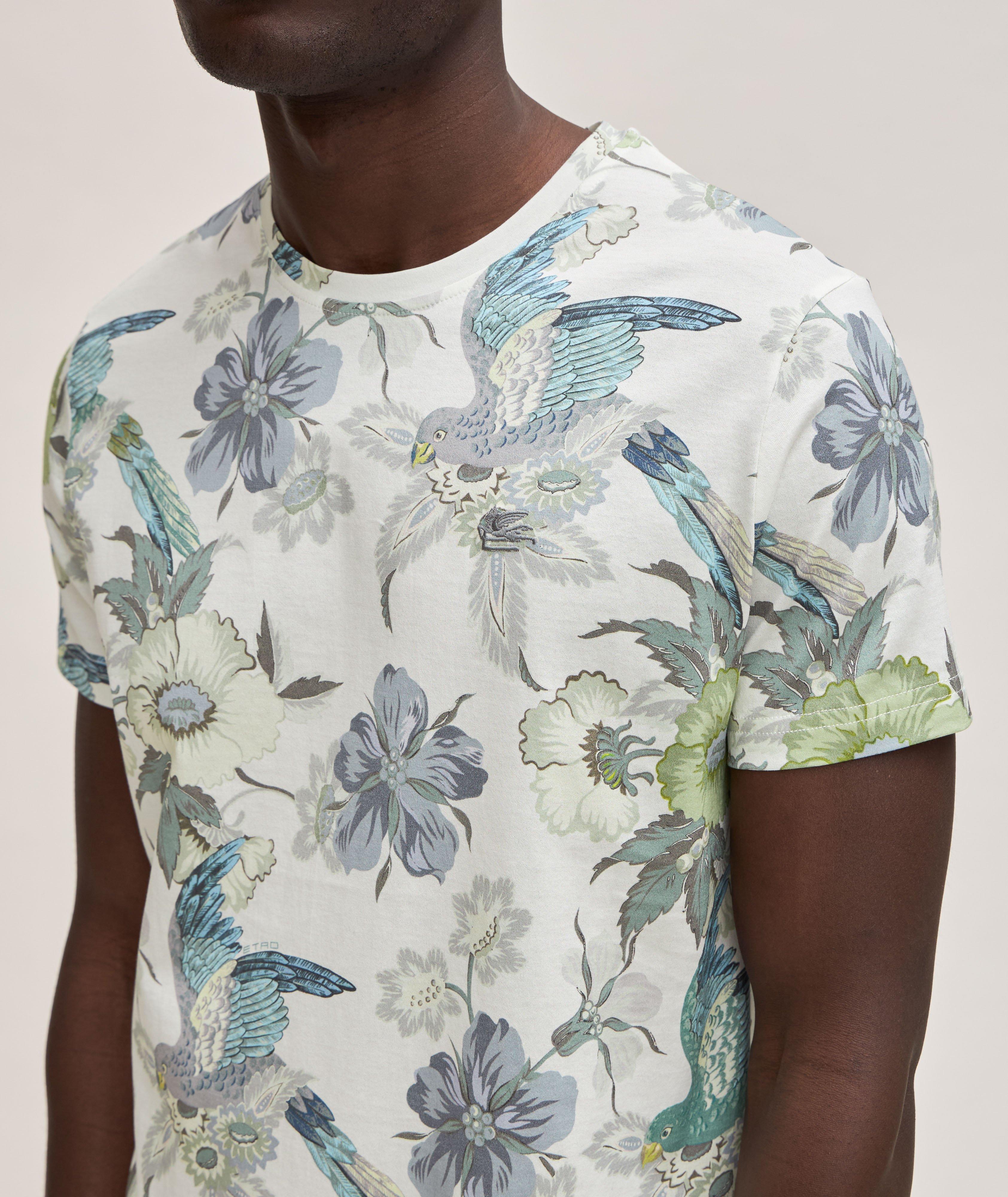 T-shirt en coton à motif de fleurs et d’oiseaux image 3