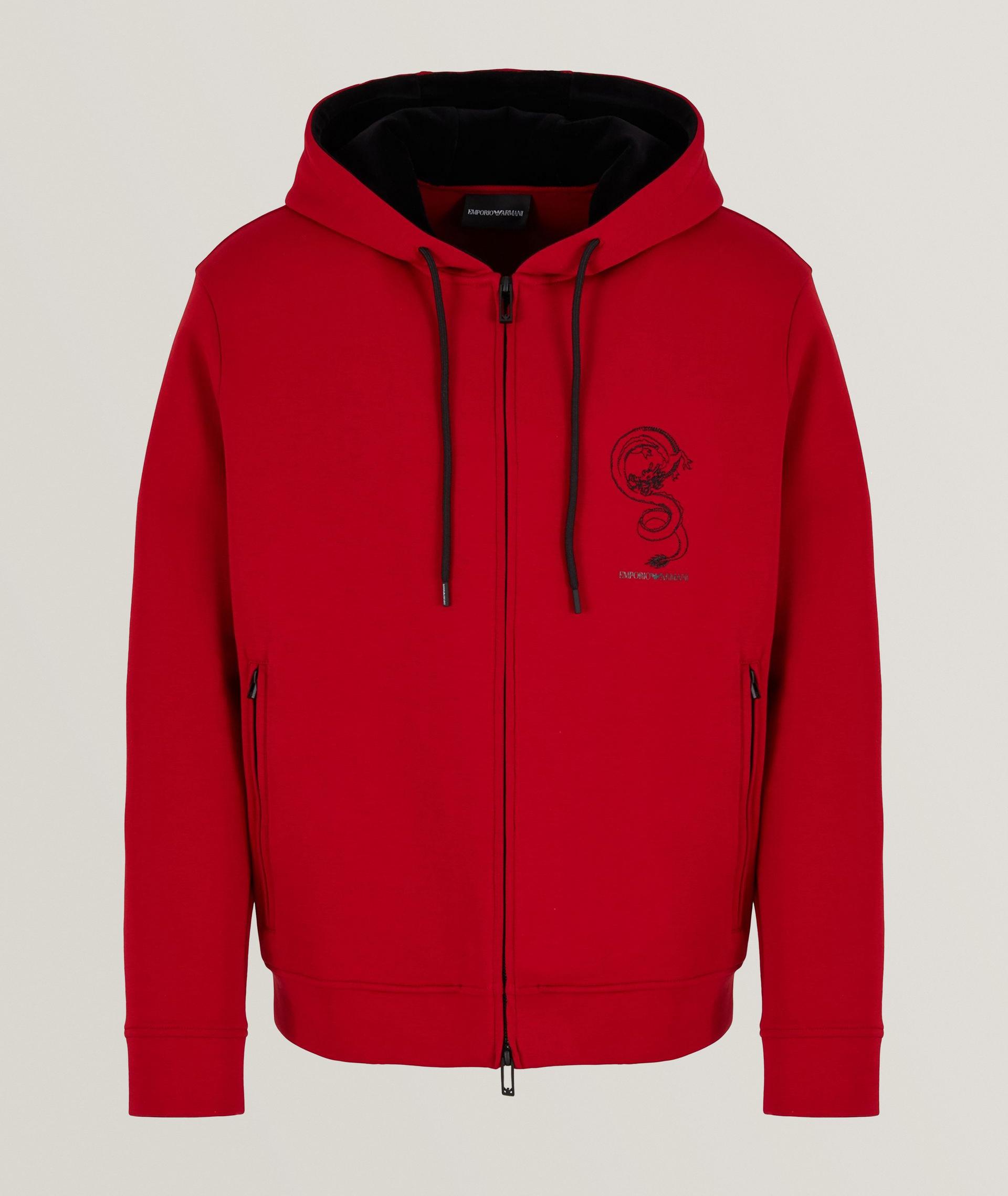 Lunar New Year Dragon Embroidery Double-Jersey Full Zip Hooded Sweater image 0