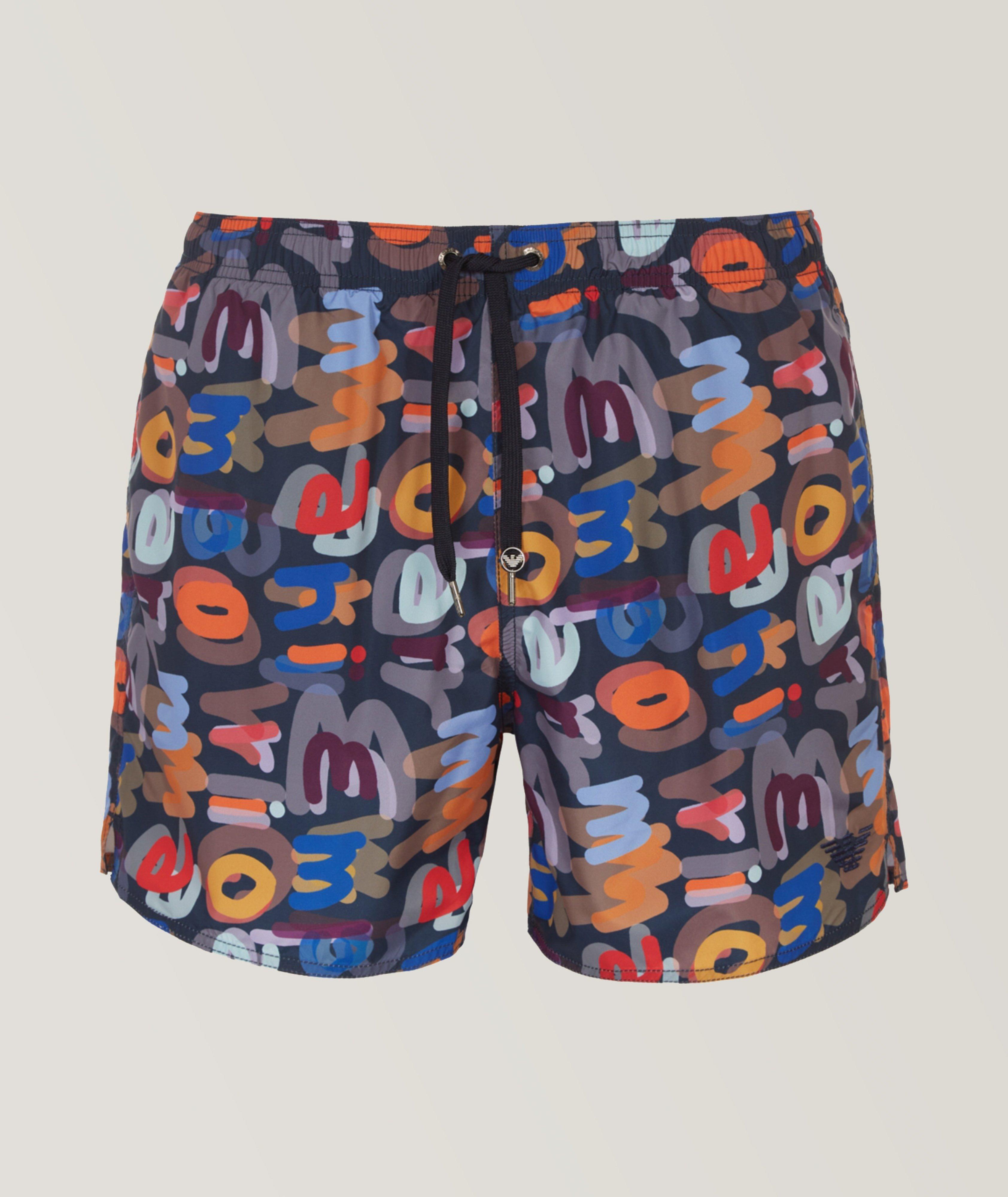 Allover Letter Print Swim Shorts