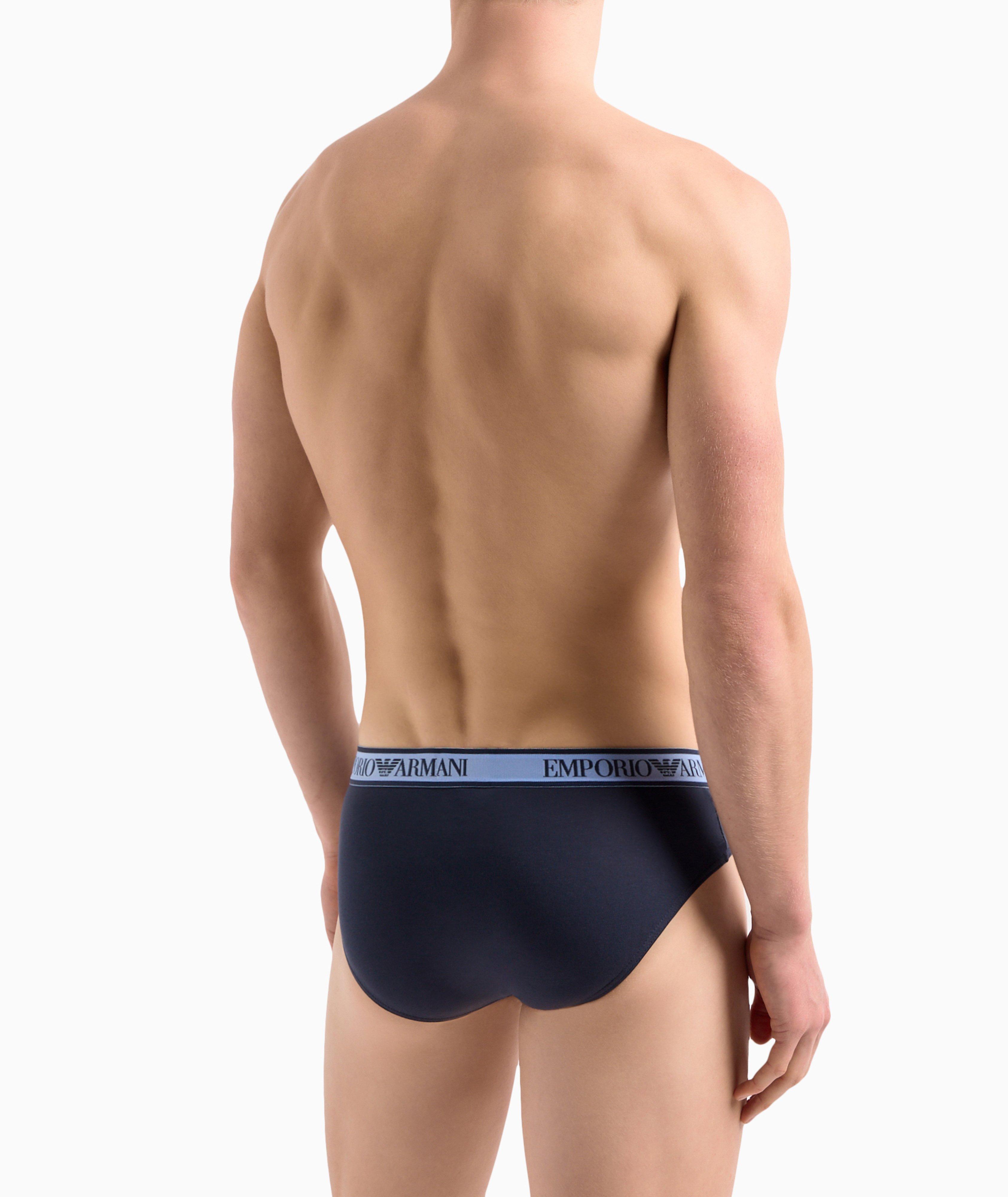 Emporio Armani Mixed Waistband Cotton Boxer Briefs - Black - Blue