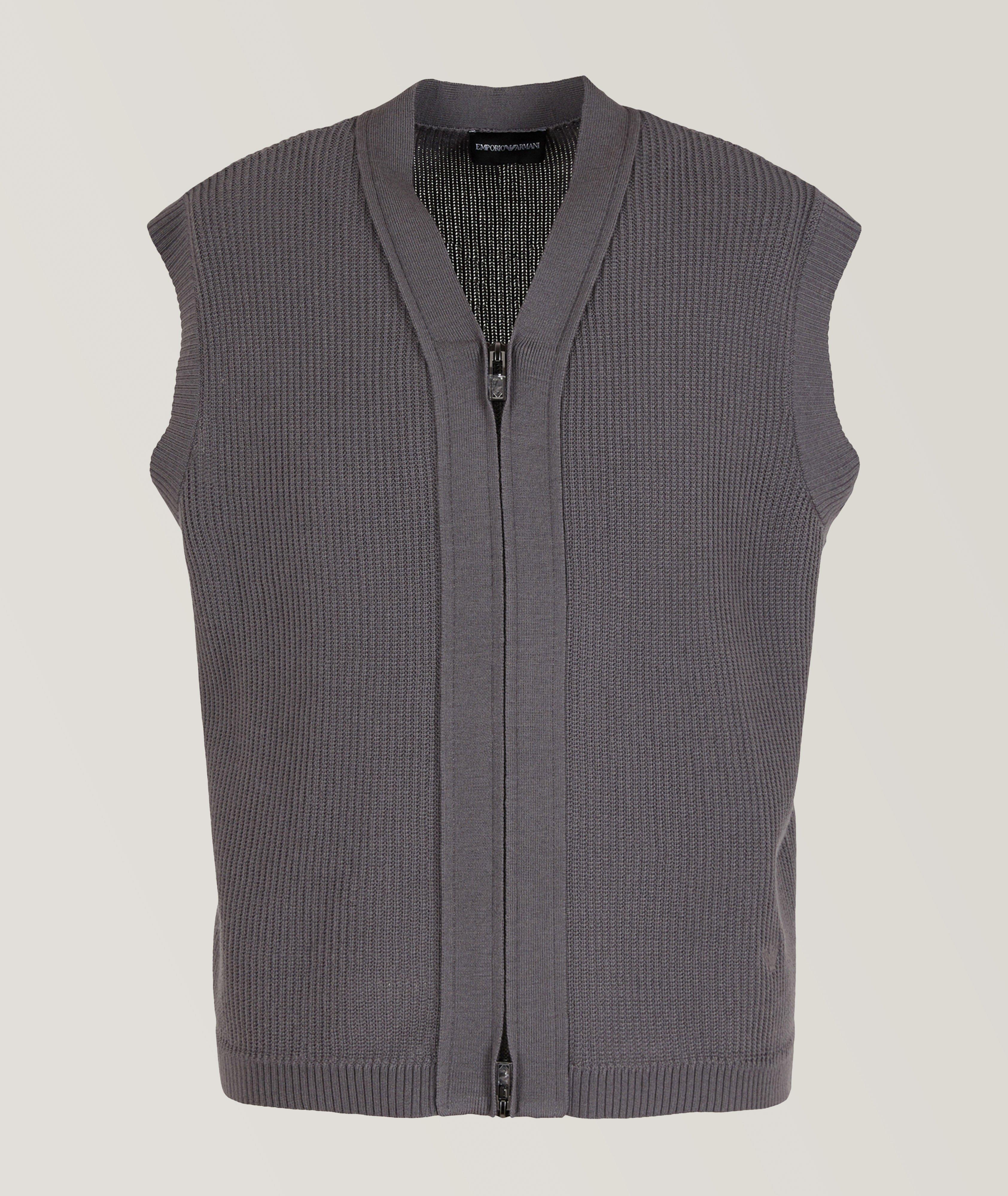 Emporio Armani Ribbed Knit Virgin Wool Cotton Sweater Vest